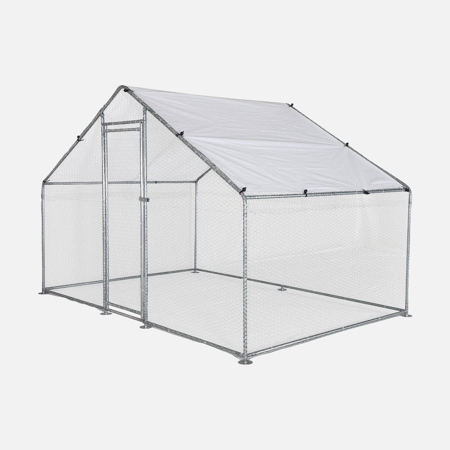 Enclos pour poulailler 6m² - Babette - Volière en acier galvanisé, bâche de toit imperméable et anti UV, porte avec loquet, enclos pour animaux 3x2m,sweeek,Photo1