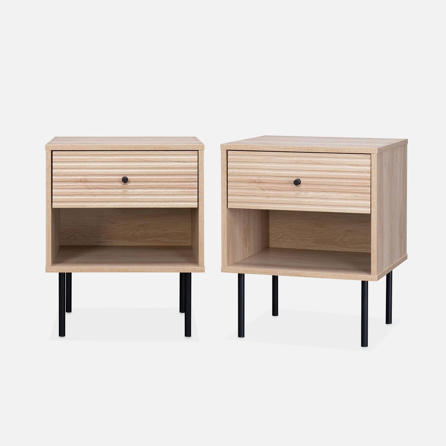 Set of 2 grooved wood effect bedside table, natural, L45xW39.5xH55.5cm Photo3