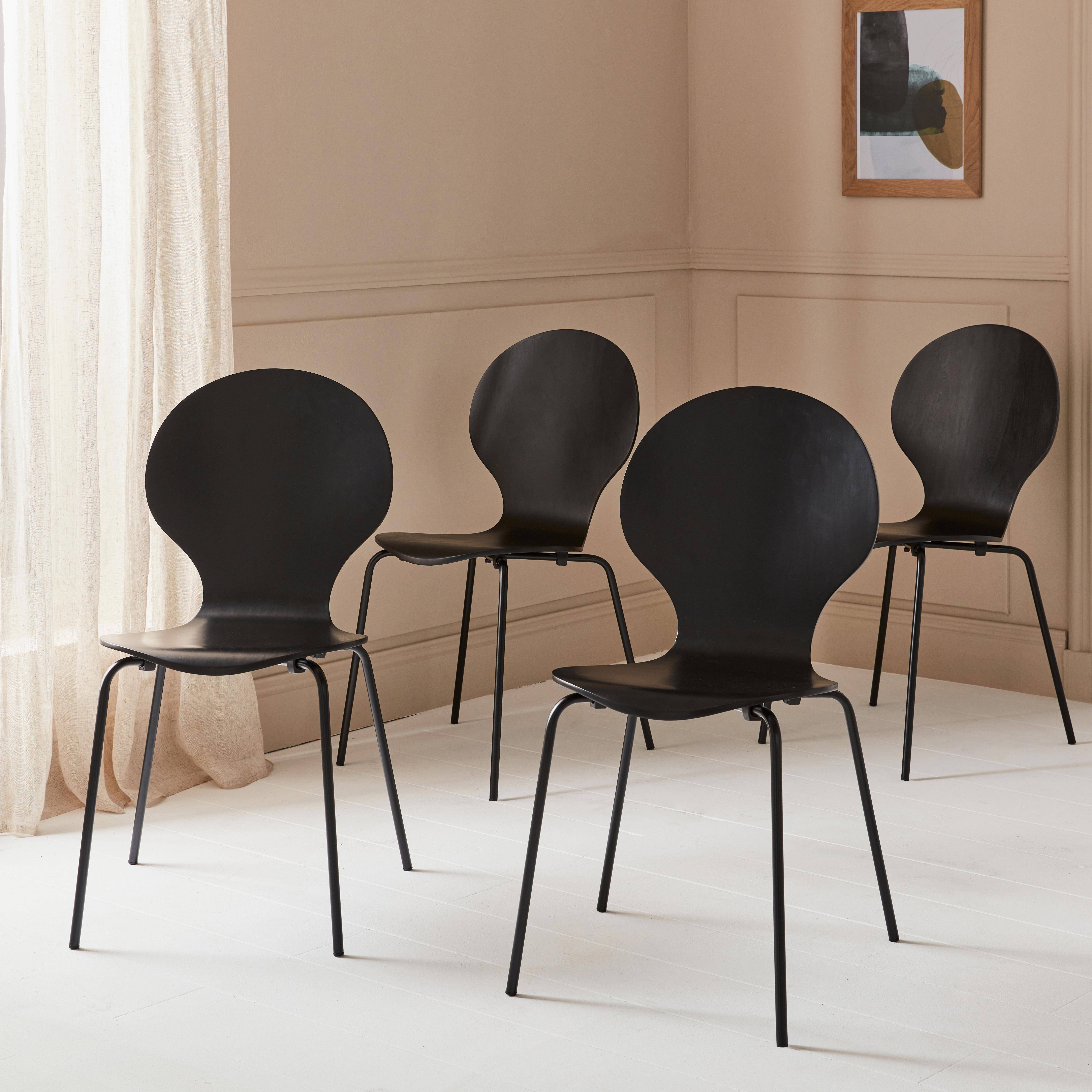 Set of 4 stackable Retro Chairs, Wood and Plywood, black,  L43 x W48 x H87cm,sweeek,Photo2