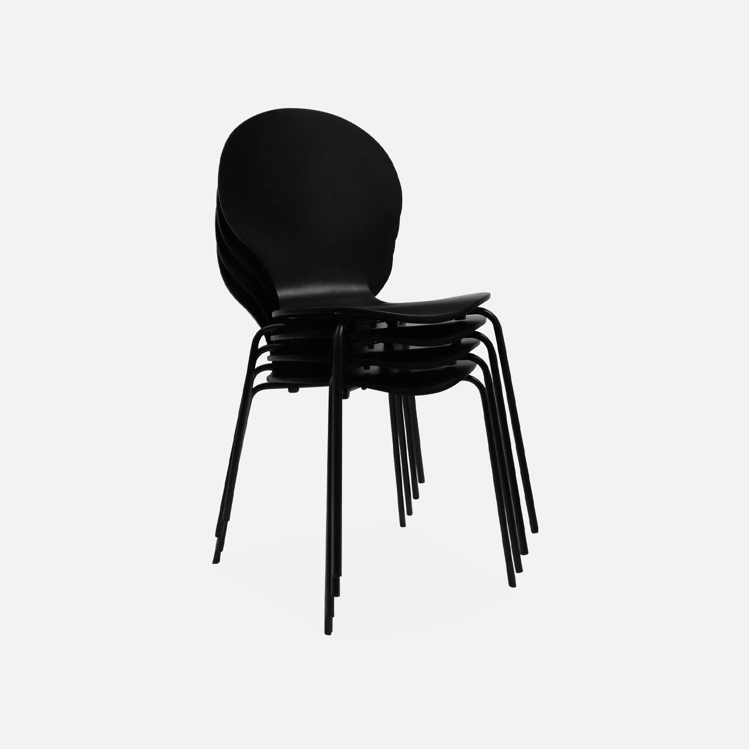 Juego de 4 sillas apilables retro negras, madera de hevea y contrachapada, patas de acero, Naomi, A 43 x P 48 x Alt 87cm Photo6