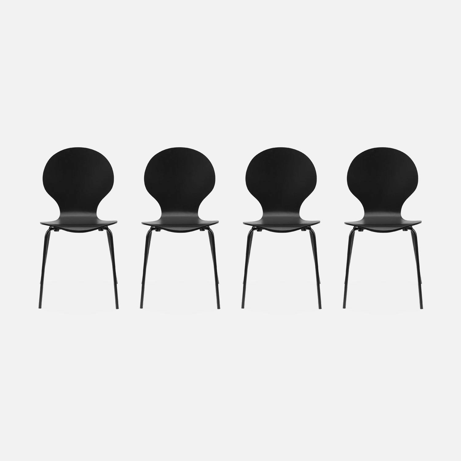 Lot de 4 chaises noires rétro empilables, bois d'hévéa et contreplaqué, pieds en acier, Naomi, L 43 x P 48 x H 87cm,sweeek,Photo3