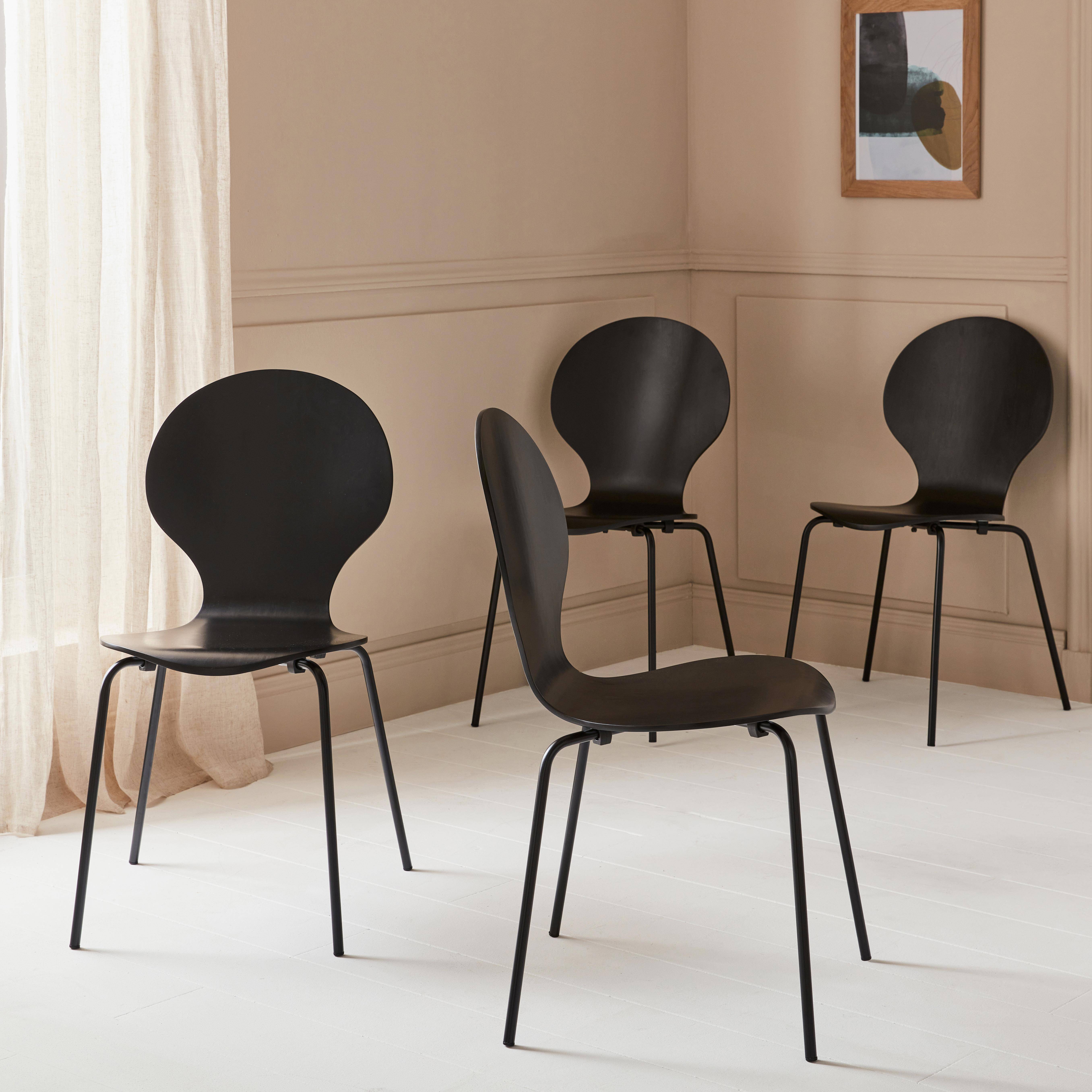 Set of 4 stackable Retro Chairs, Wood and Plywood, black,  L43 x W48 x H87cm,sweeek,Photo1