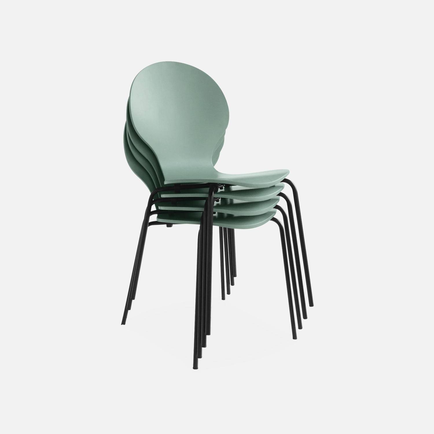 Lot de 4 chaises vert céladon, rétro empilables, bois d'hévéa et contreplaqué, pieds en acier, Naomi, L 43 x P 48 x H 87cm Photo4