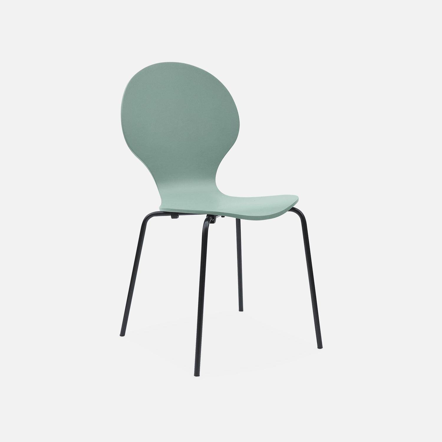Conjunto de 4 cadeiras empilháveis retro verde celadon, madeira de seringueira e contraplacado, pernas de aço, Naomi, L 43 x P 48 x A 87 cm Photo2