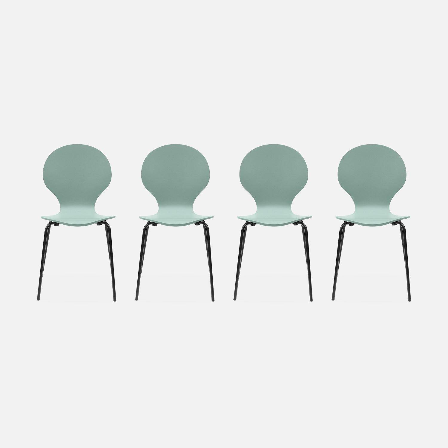 Lot de 4 chaises vert céladon, rétro empilables, bois d'hévéa et contreplaqué, pieds en acier, Naomi, L 43 x P 48 x H 87cm,sweeek,Photo1