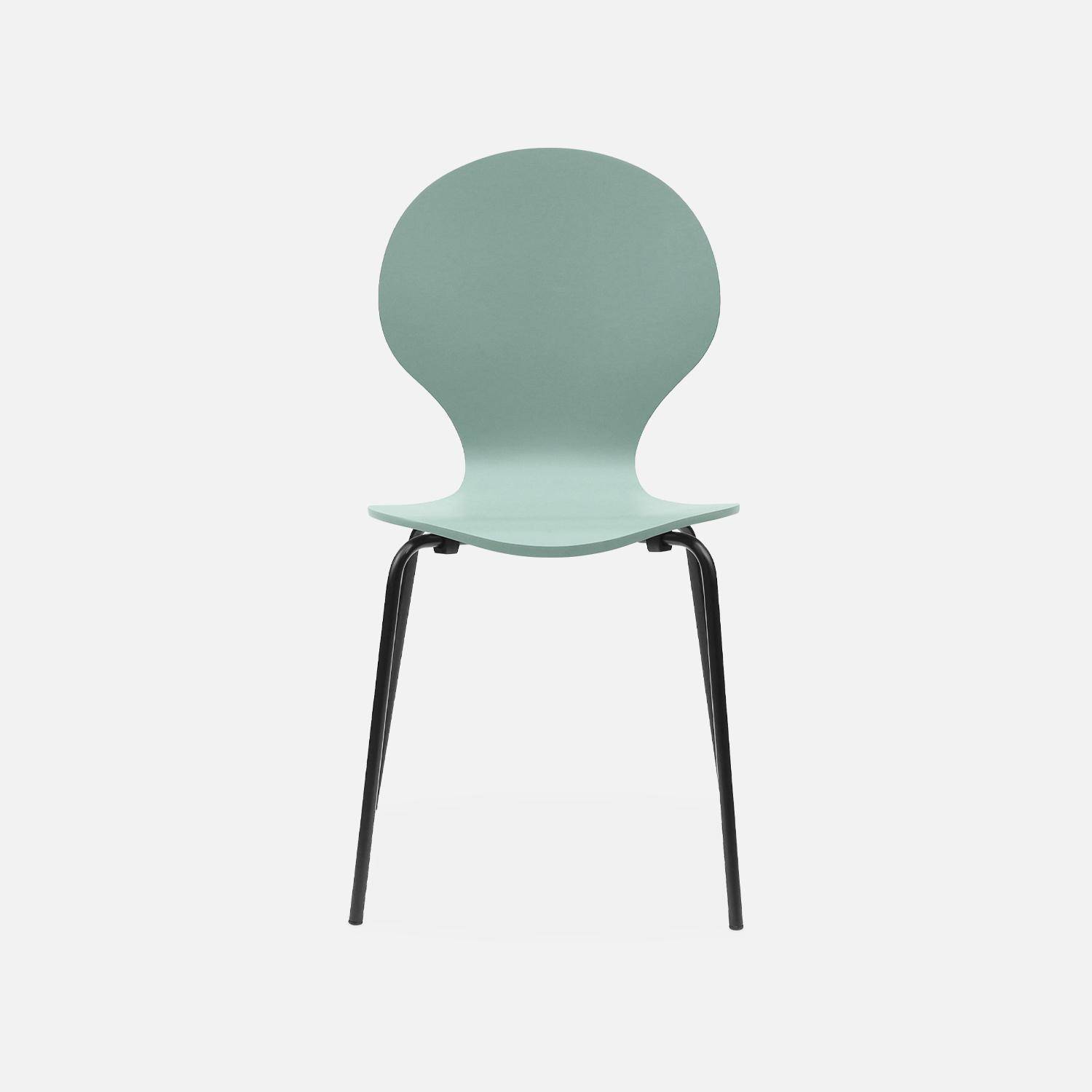 Set di 4 sedie verde grigio retro impilabili, legno di hevea e compensato, gambe in acciaio, Naomi, L 43 x P 48 x H 87cm,sweeek,Photo5
