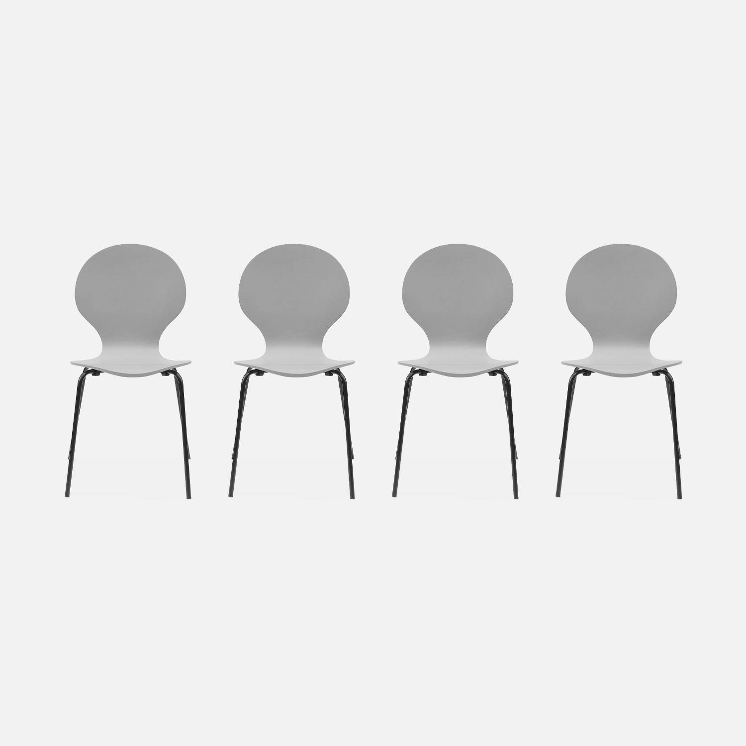 Set di 4 sedie grigio retro impilabili, legno di hevea e compensato, gambe in acciaio, Naomi, L 43 x P 48 x H 87cm,sweeek,Photo3