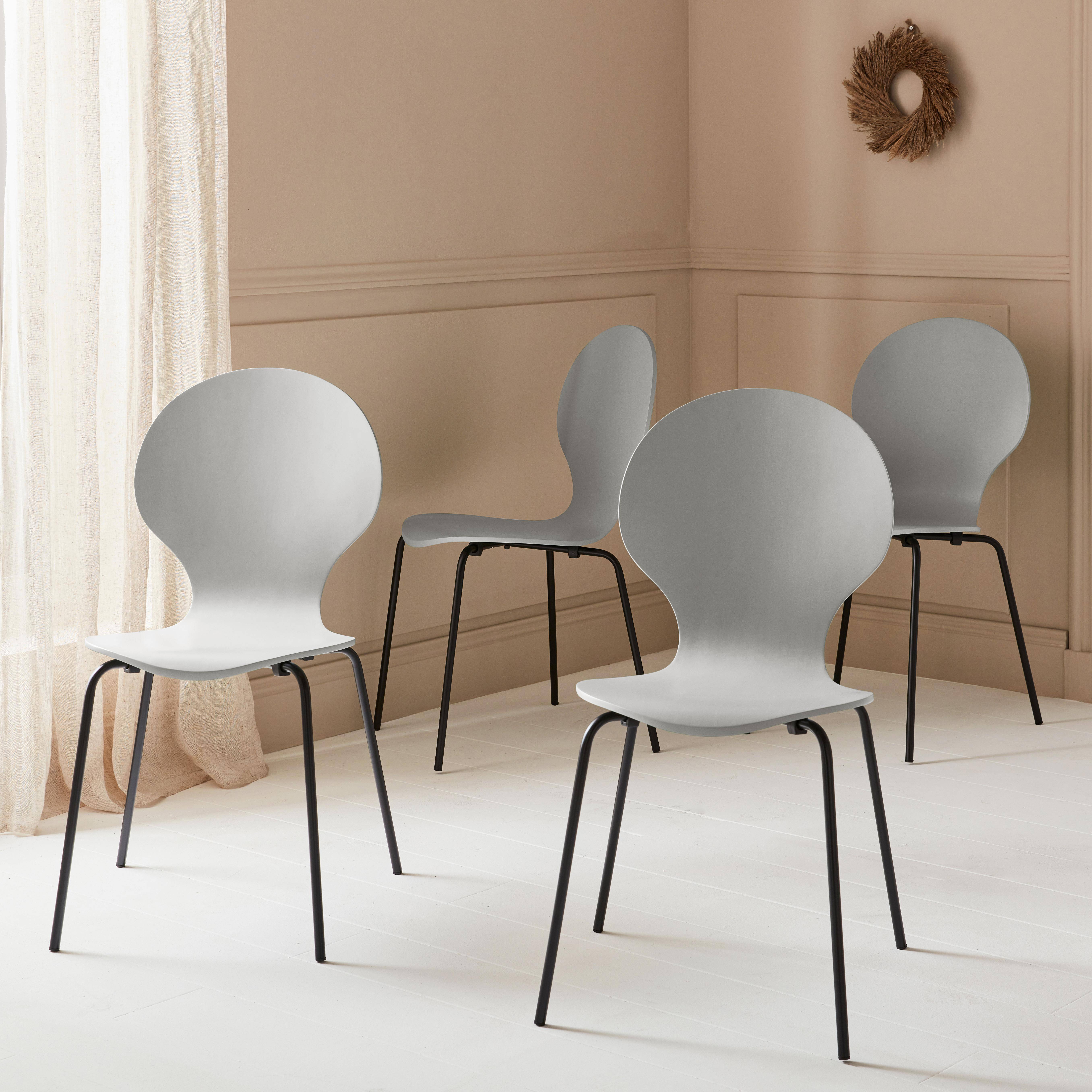 Set di 4 sedie grigio retro impilabili, legno di hevea e compensato, gambe in acciaio, Naomi, L 43 x P 48 x H 87cm Photo2