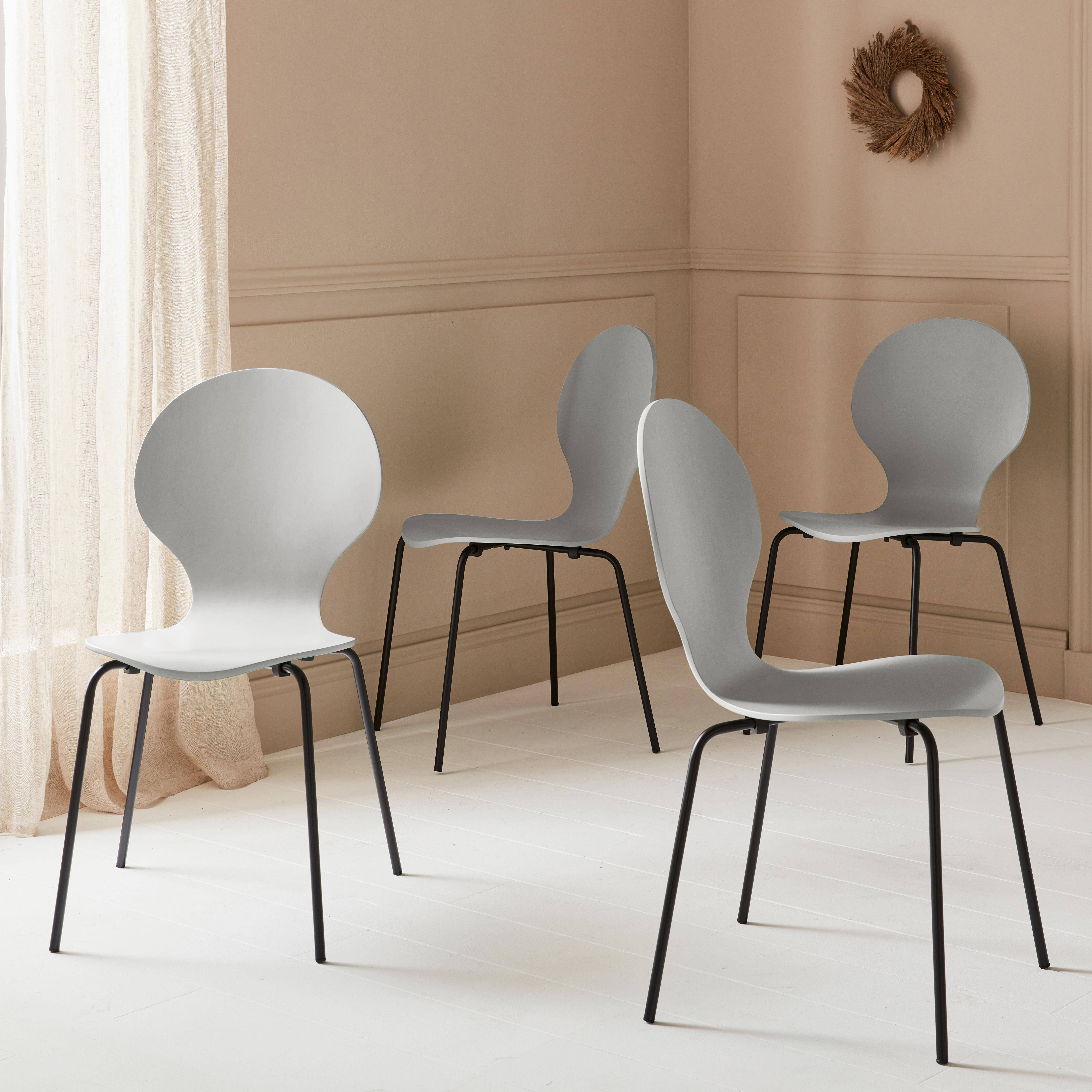 Set di 4 sedie grigio retro impilabili, legno di hevea e compensato, gambe in acciaio, Naomi, L 43 x P 48 x H 87cm Photo1