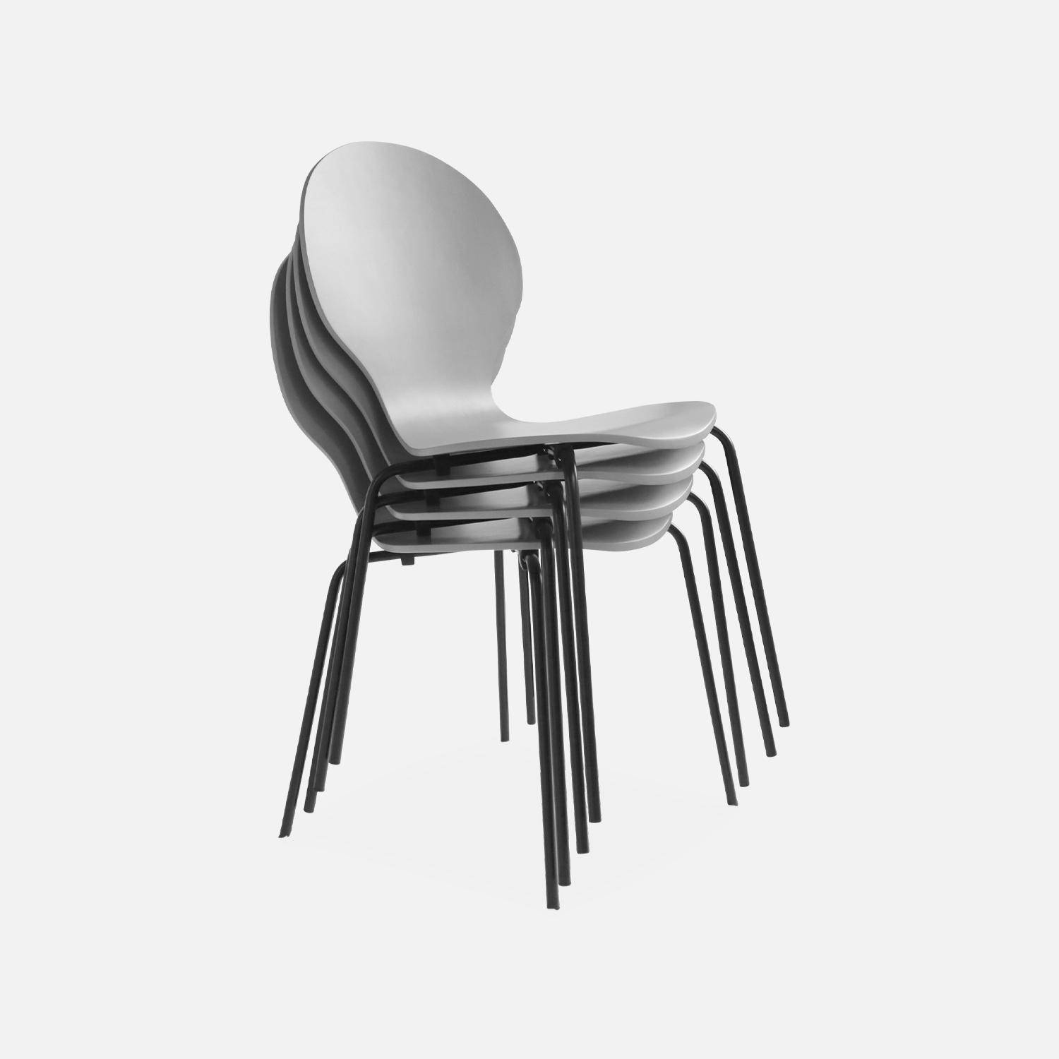 Set di 4 sedie grigio retro impilabili, legno di hevea e compensato, gambe in acciaio, Naomi, L 43 x P 48 x H 87cm Photo6