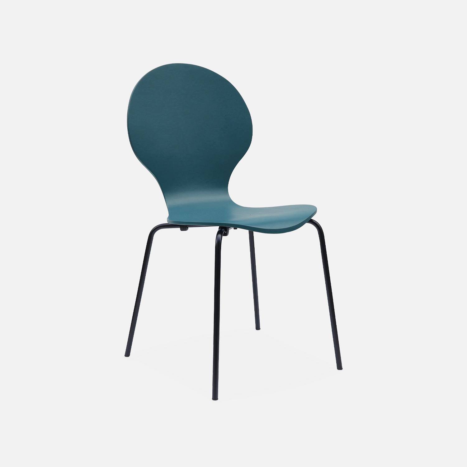 Lot de 4 chaises bleues, rétro empilables, bois d'hévéa et contreplaqué, pieds en acier, Naomi, L 43 x P 48 x H 87cm,sweeek,Photo4