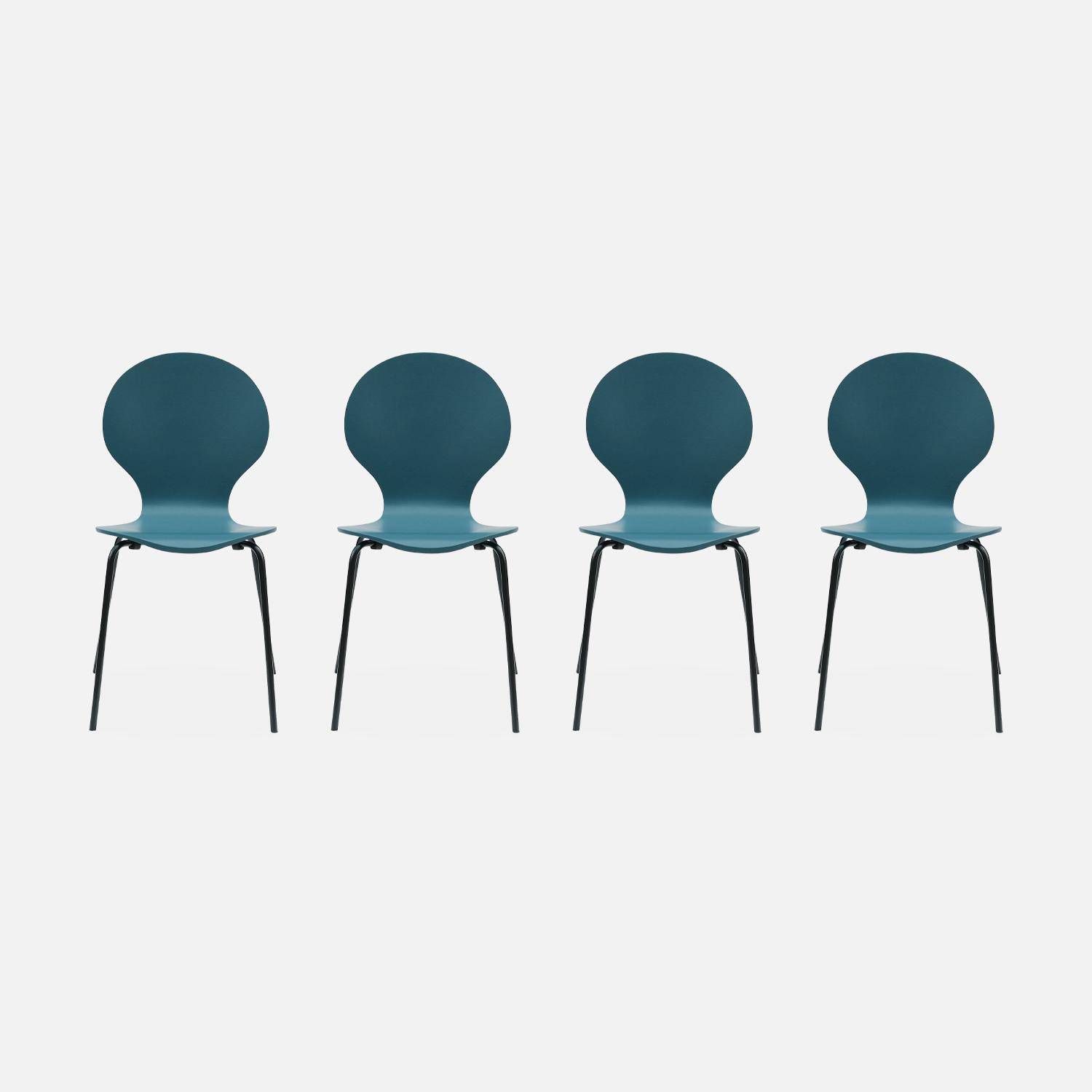 4er Set stapelbare Retro-Stühle in blau, Hevea-Holz und Sperrholz, Beine aus Stahl, Naomi, B 43 x T 48 x H 87cm Photo3