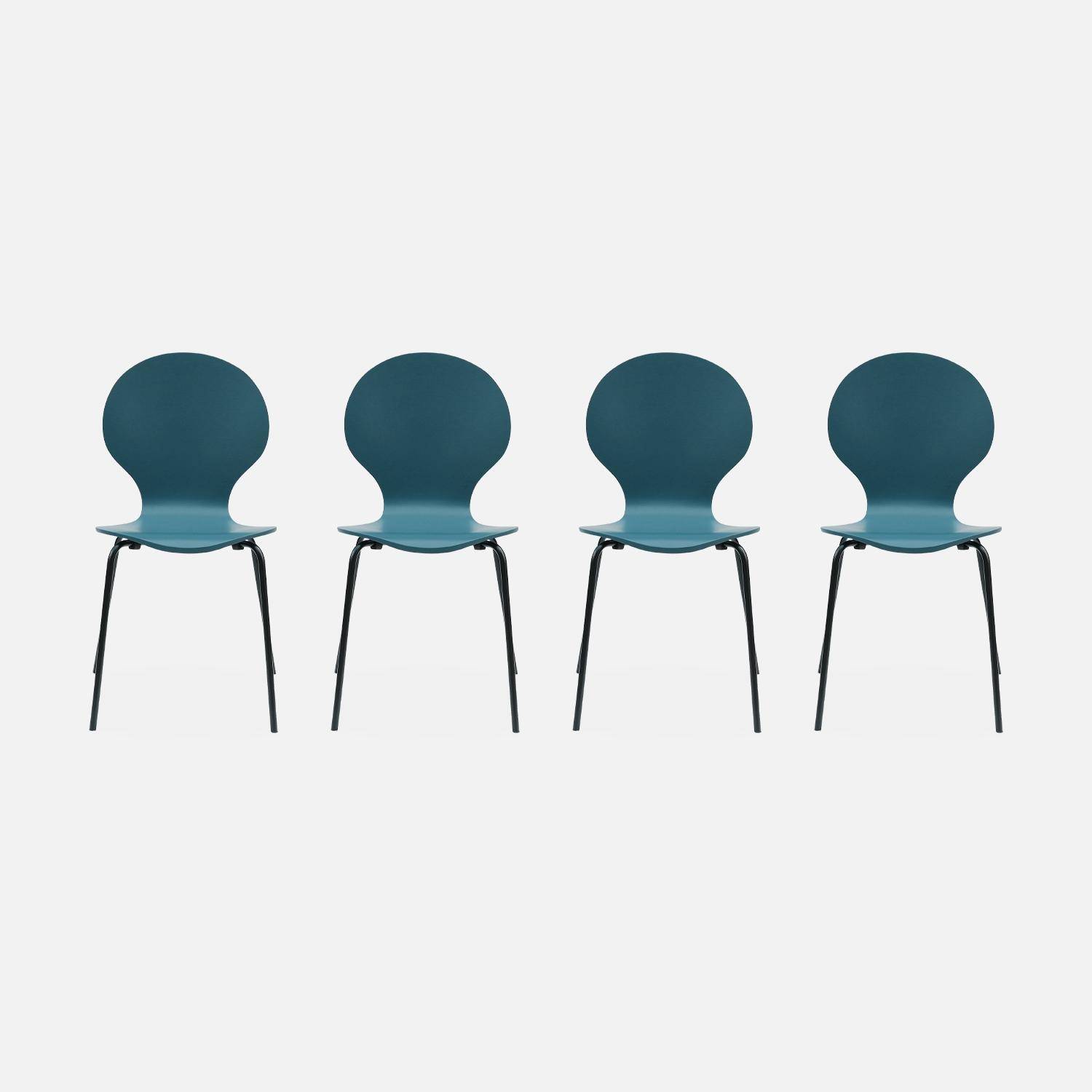 Lot de 4 chaises bleues, rétro empilables, bois d'hévéa et contreplaqué, pieds en acier, Naomi, L 43 x P 48 x H 87cm,sweeek,Photo3