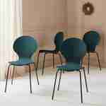 Lot de 4 chaises bleues, rétro empilables, bois d'hévéa et contreplaqué, pieds en acier, Naomi, L 43 x P 48 x H 87cm Photo1
