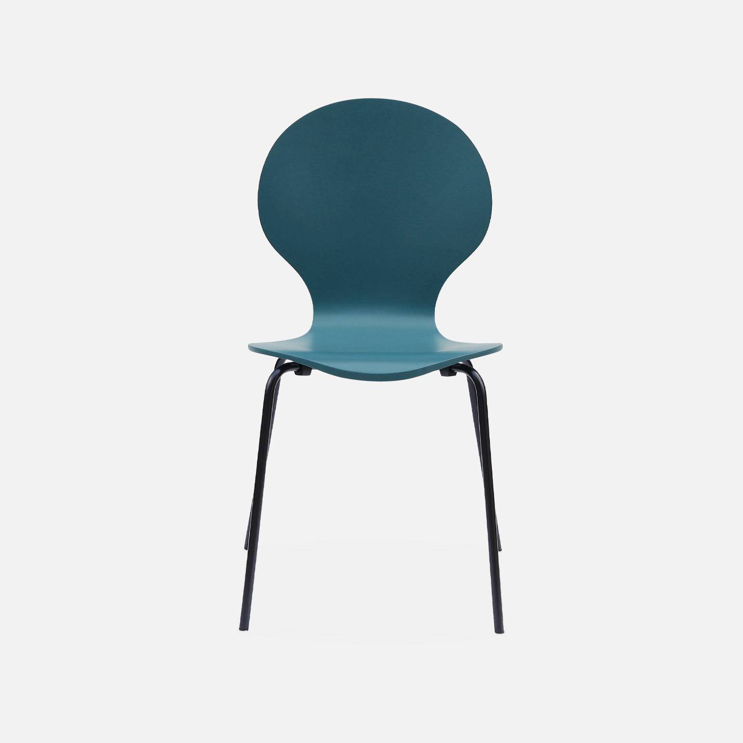 Juego de 4 sillas apilables retro azules, madera de hevea y contrachapada, patas de acero, Naomi, A 43 x P 48 x Alt 87cm,sweeek,Photo5