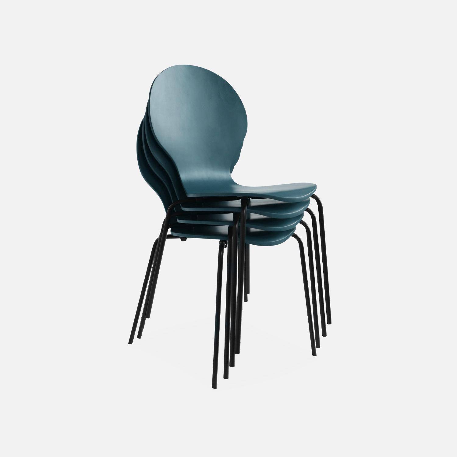 Juego de 4 sillas apilables retro azules, madera de hevea y contrachapada, patas de acero, Naomi, A 43 x P 48 x Alt 87cm,sweeek,Photo6