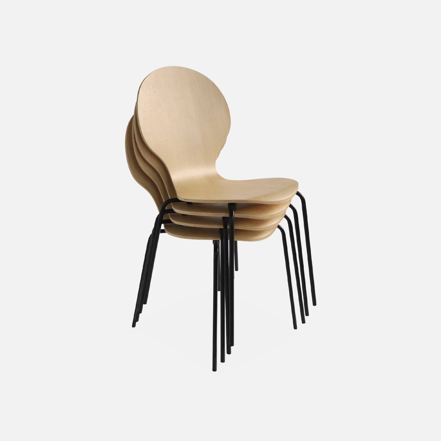 Conjunto de 4 cadeiras empilháveis retro naturais, madeira de hevea e contraplacado, pernas de aço, Naomi, L 43 x P 48 x A 87cm Photo7