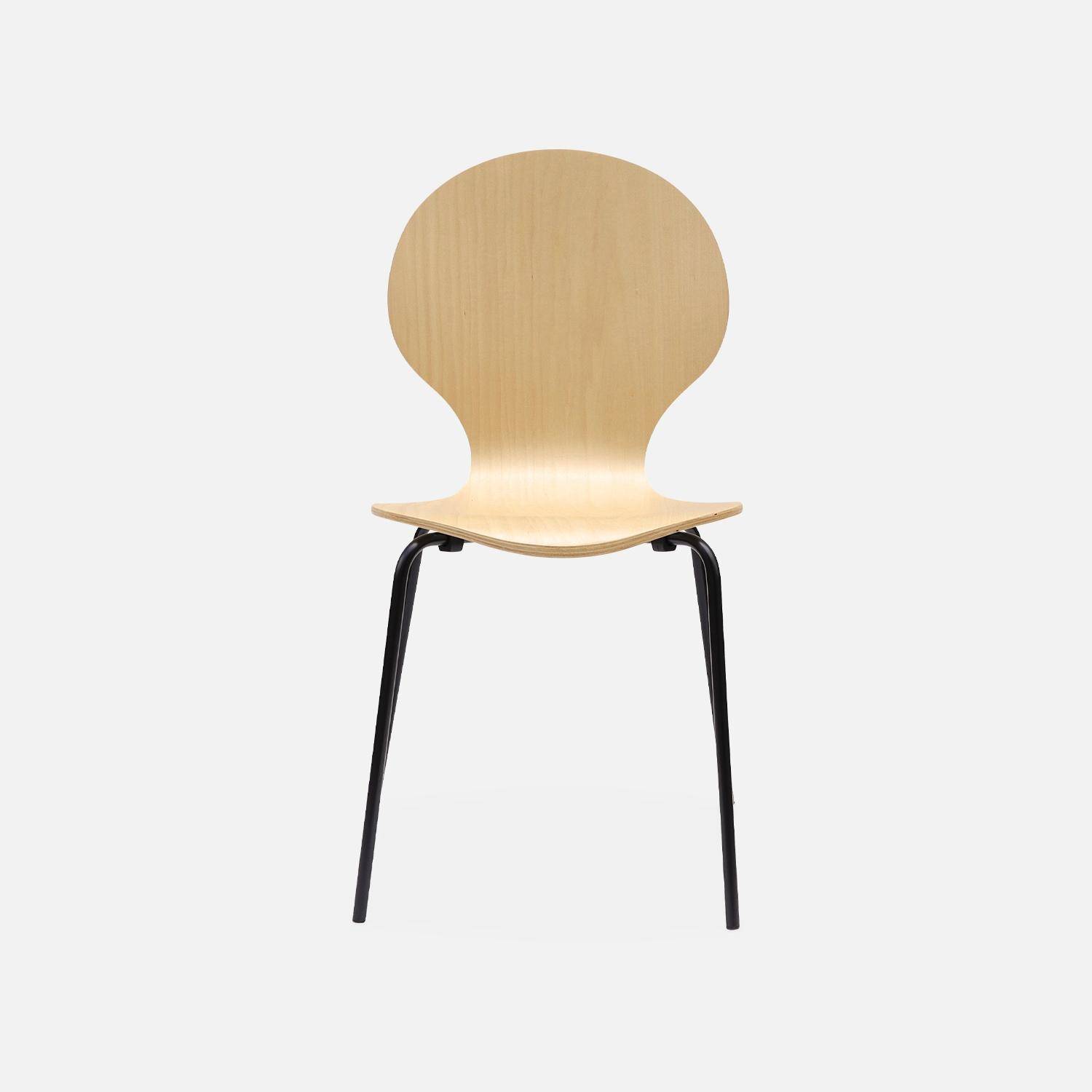 Lot de 4 chaises naturelles, rétro empilables, bois d'hévéa et contreplaqué, pieds en acier, Naomi, L 43 x P 48 x H 87cm,sweeek,Photo7