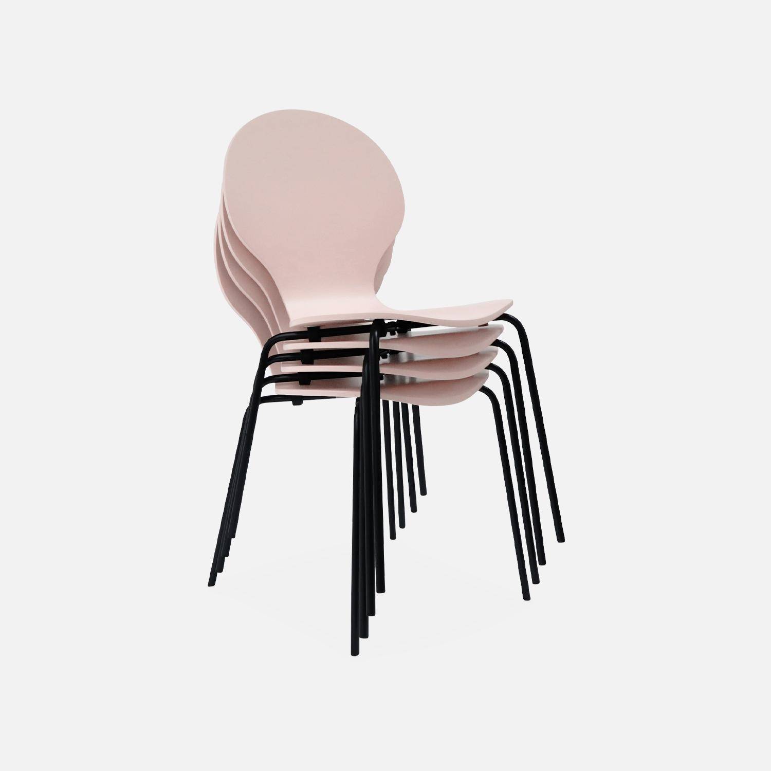 Set di 4 sedie rosa retro impilabili, legno di hevea e compensato, gambe in acciaio, Naomi, L 43 x P 48 x H 87cm Photo6