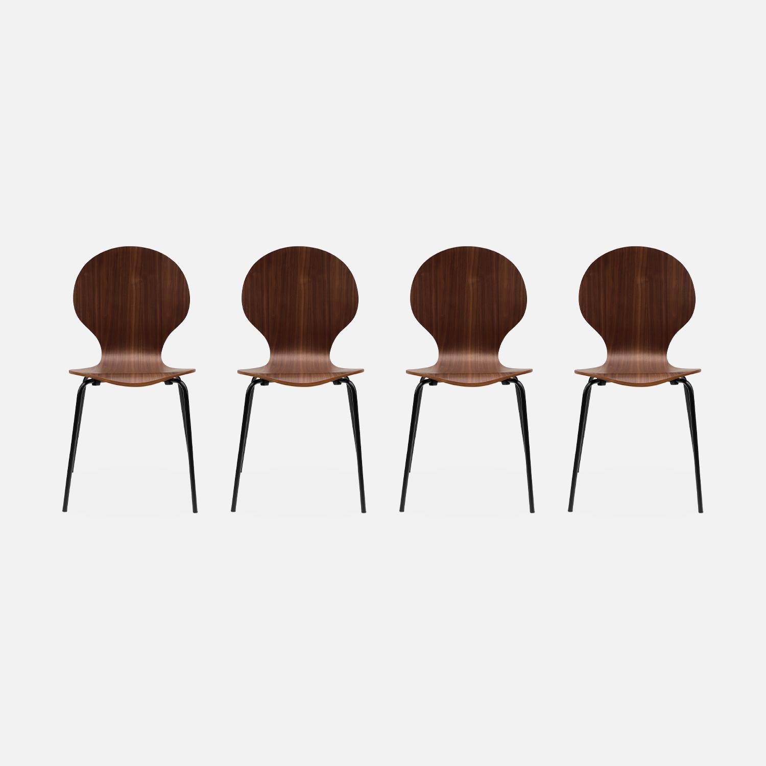 4er Set stapelbare Retro-Stühle in der Farbe Nussbaum,  Hevea-Holz und Sperrholz, Beine aus Stahl, Naomi, B 43 x T 48 x H 87cm Photo3