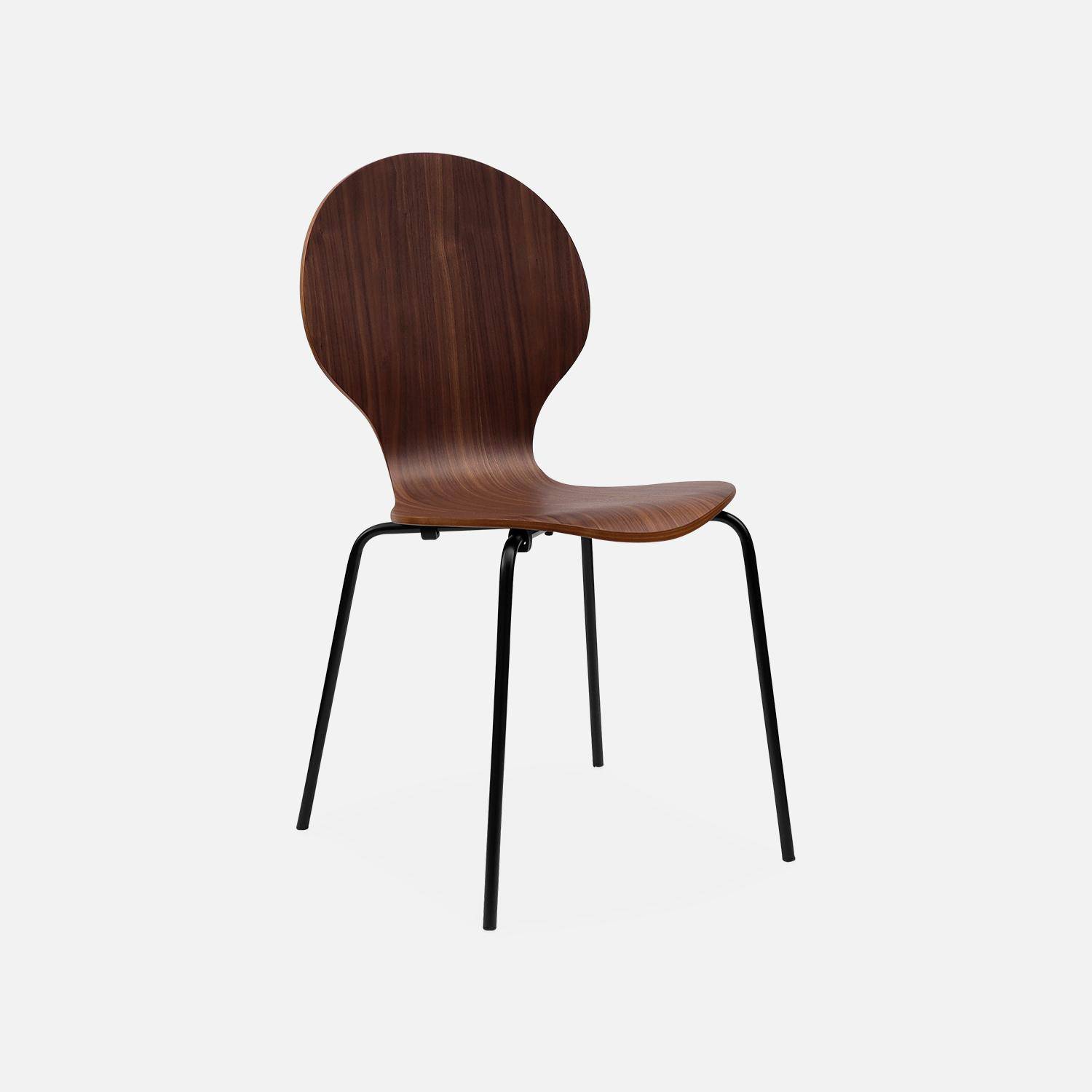 Set di 4 sedie legno scuro retro impilabili, legno di hevea e compensato, gambe in acciaio, Naomi, L 43 x P 48 x H 87cm Photo4