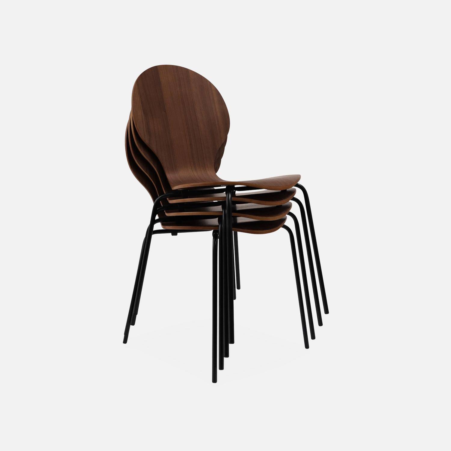 Set di 4 sedie legno scuro retro impilabili, legno di hevea e compensato, gambe in acciaio, Naomi, L 43 x P 48 x H 87cm Photo6