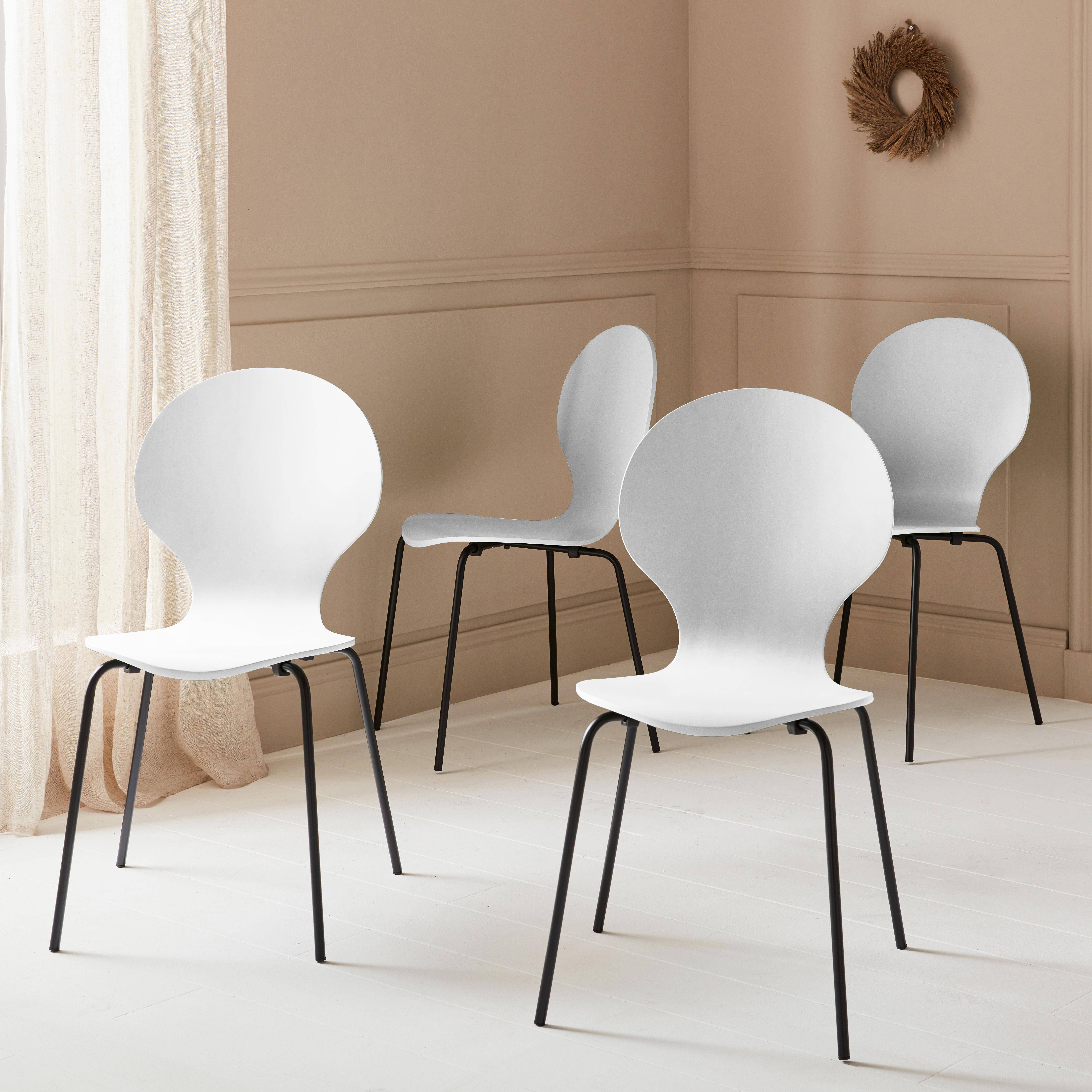 Lot de 4 chaises blanches, rétro empilables, bois d'hévéa et contreplaqué, pieds en acier, Naomi, L 43 x P 48 x H 87cm Photo1
