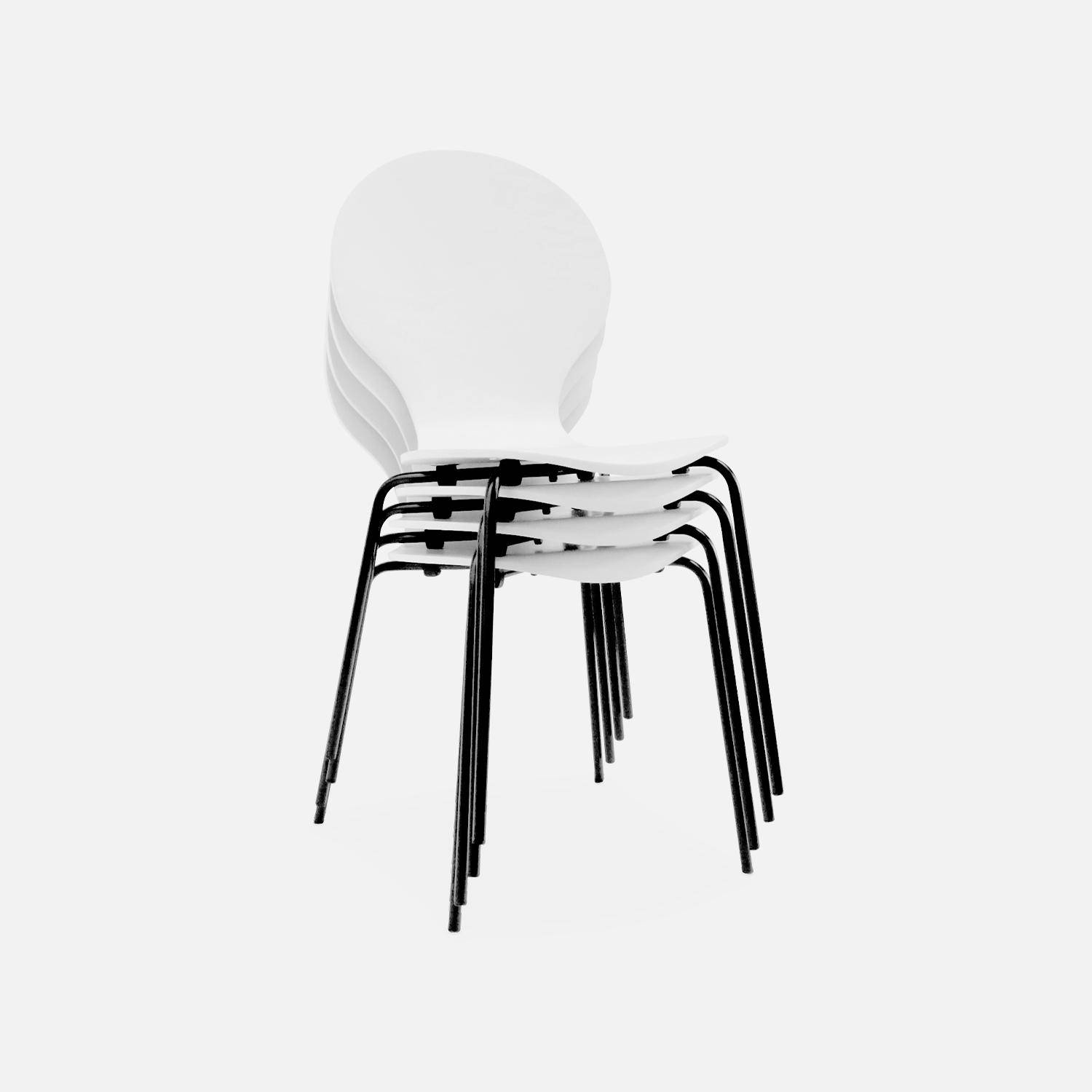 Lot de 4 chaises blanches, rétro empilables, bois d'hévéa et contreplaqué, pieds en acier, Naomi, L 43 x P 48 x H 87cm Photo6