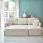 3-seater reversible corner sofa bed with storage box - Milano, Ecru, boucle fabric, rounded lines Photo3