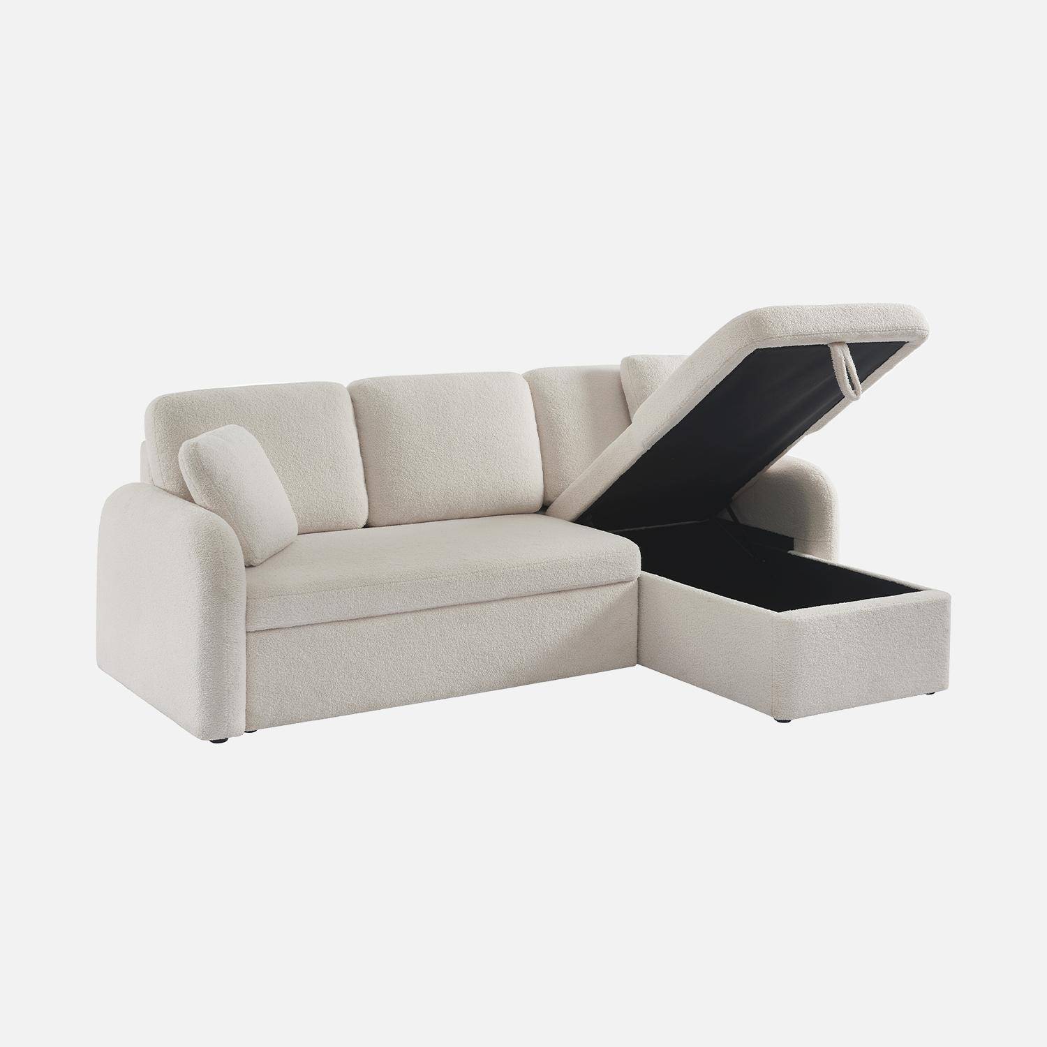 3-seater reversible corner sofa bed with storage box - Milano, Ecru, boucle fabric, rounded lines,sweeek,Photo6