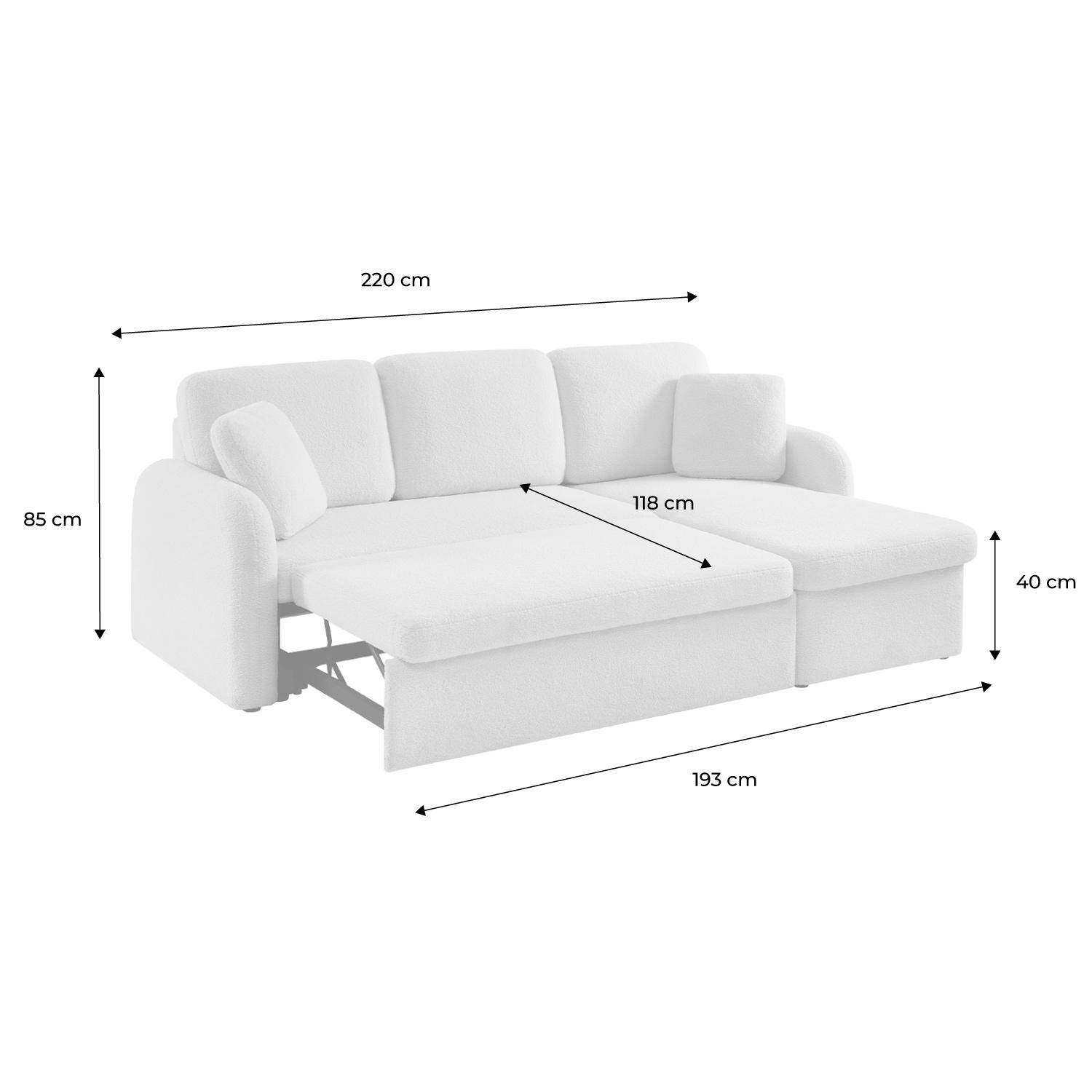 3-seater reversible corner sofa bed in boucle fabric, Milano boucle, White, 220x83x85 cm,sweeek,Photo10