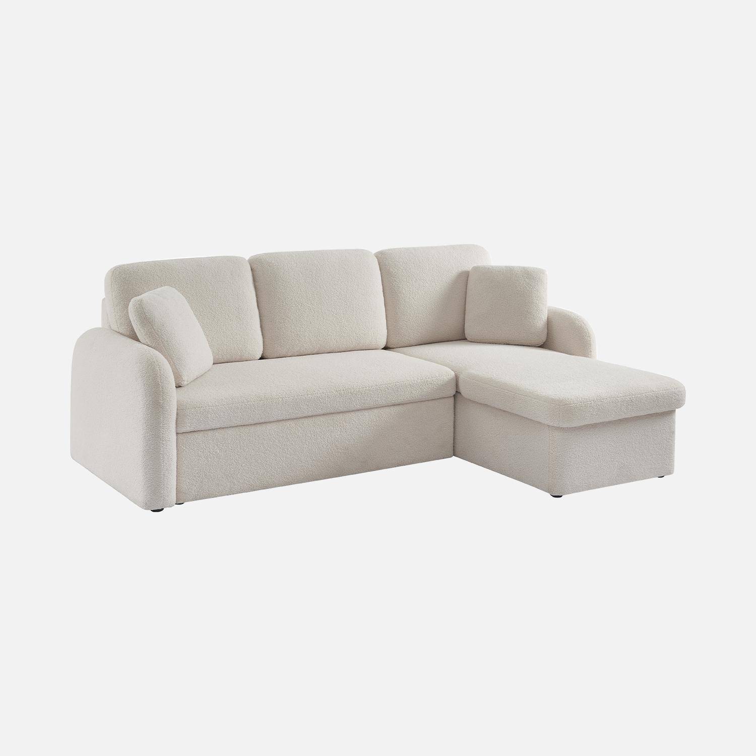 3-seater reversible corner sofa bed with storage box - Milano, Ecru, boucle fabric, rounded lines,sweeek,Photo4