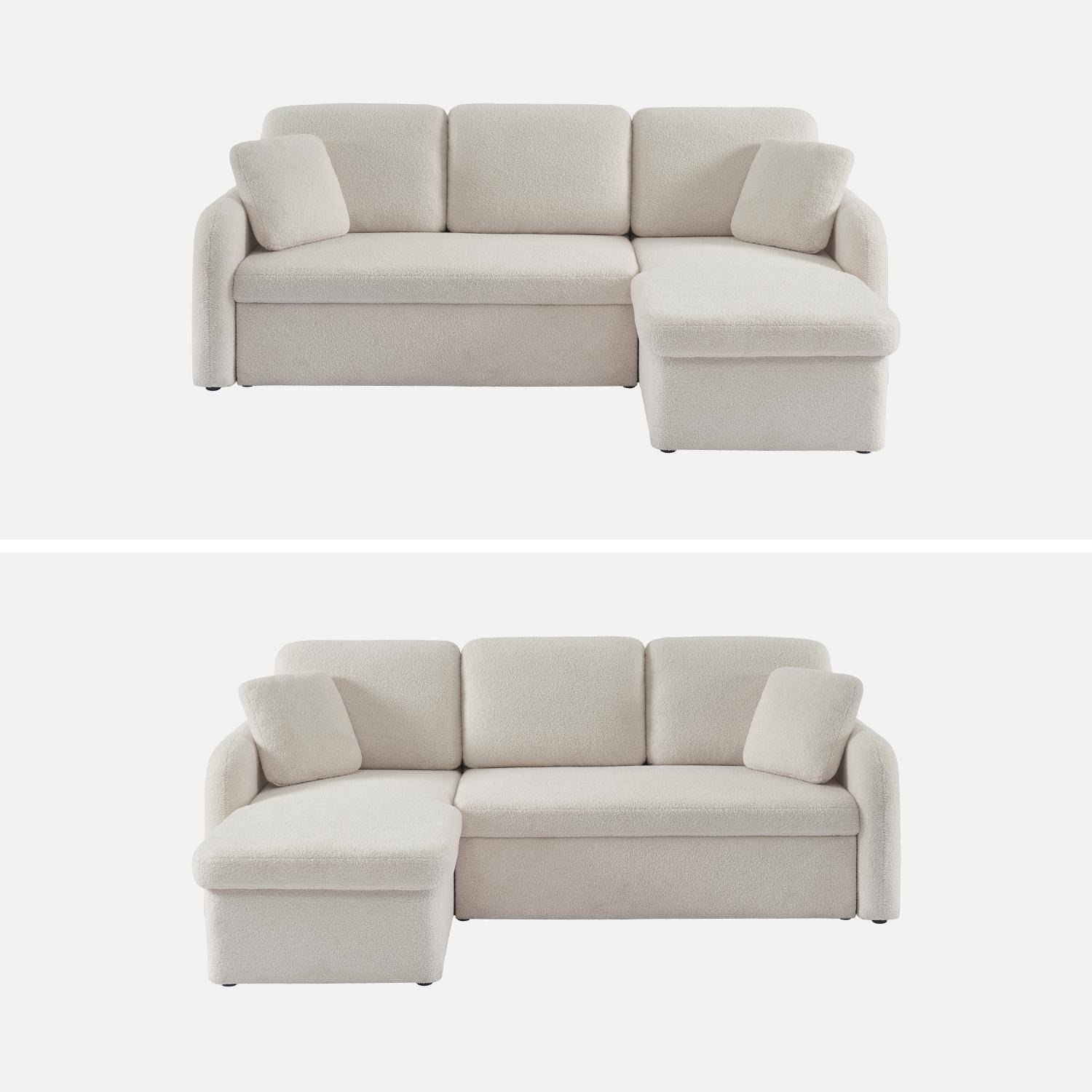 3-seater reversible corner sofa bed with storage box - Milano, Ecru, boucle fabric, rounded lines Photo5