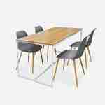 Table à manger rectangulaire métal et décor bois + 4 chaises scandinaves grises Photo2