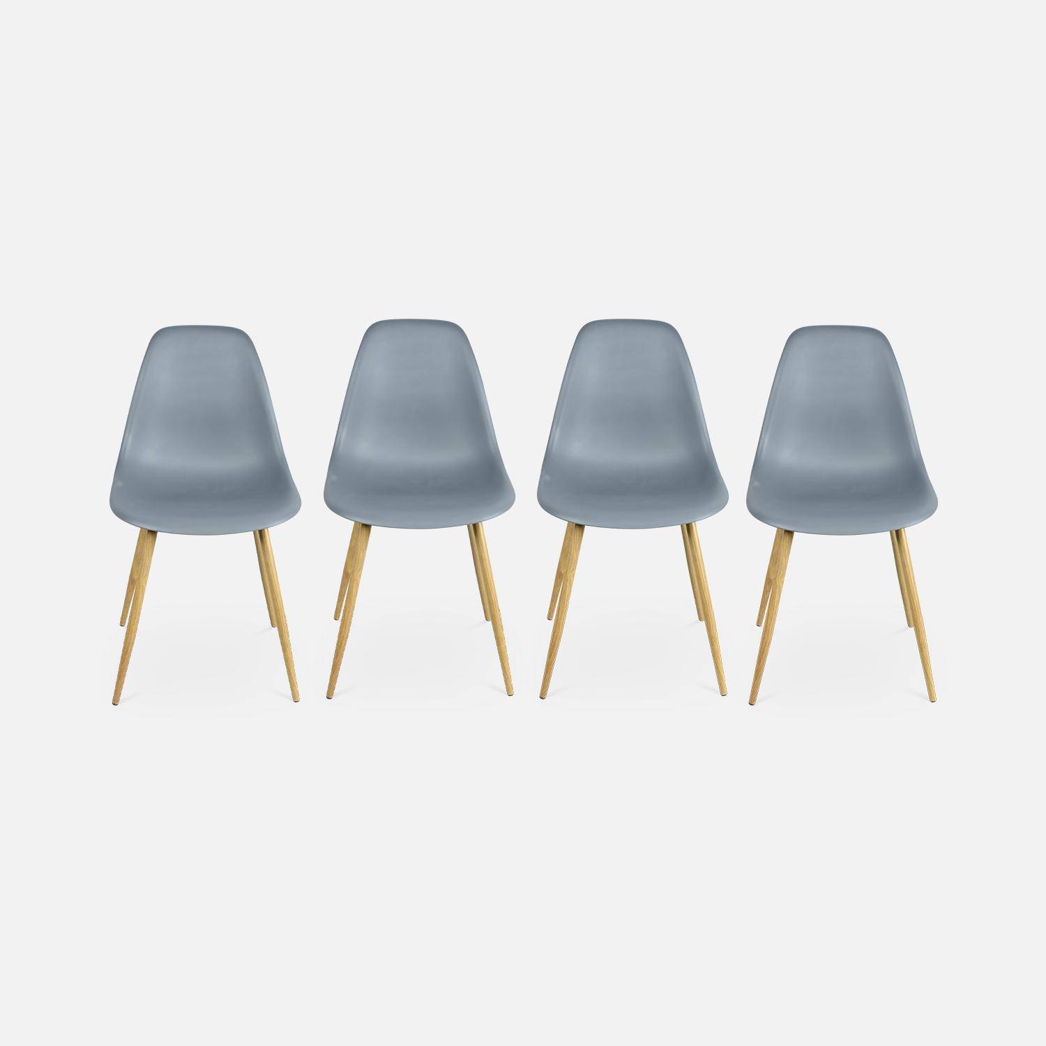 Rechthoekige eettafel van metaal en hout + 4 grijze Scandinavische stoelen Photo3