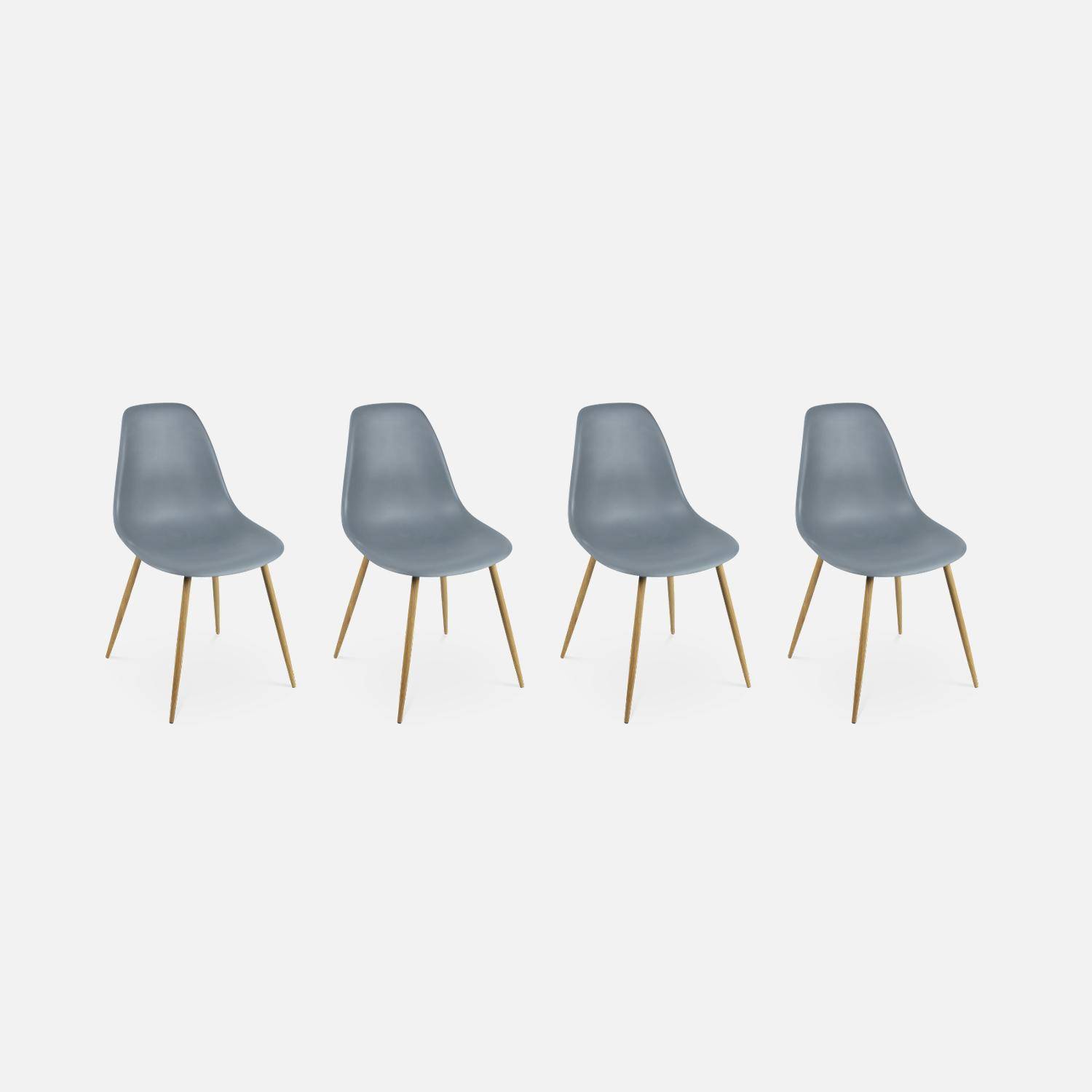 Rechthoekige eettafel van metaal en hout + 4 grijze Scandinavische stoelen Photo7