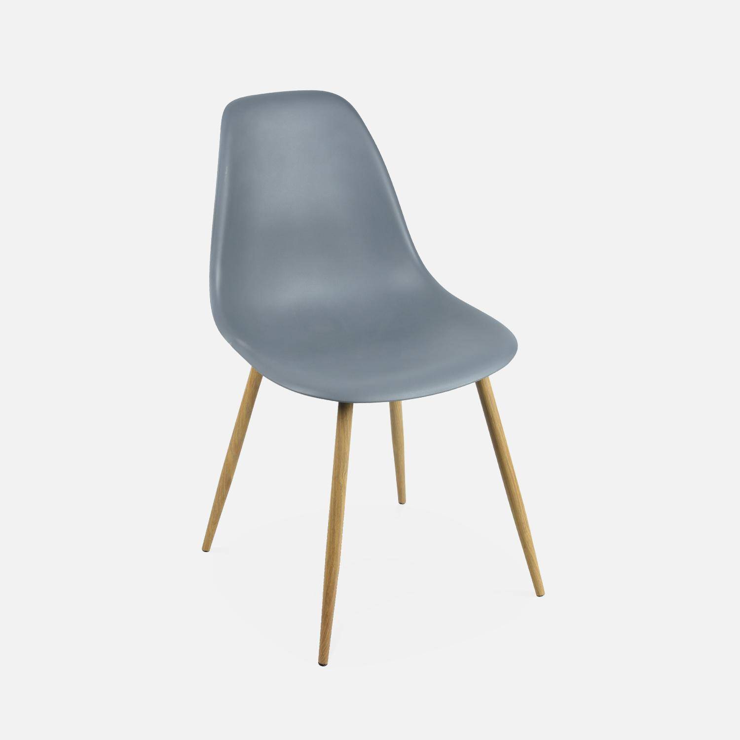 Rechthoekige eettafel van metaal en hout + 4 grijze Scandinavische stoelen Photo4