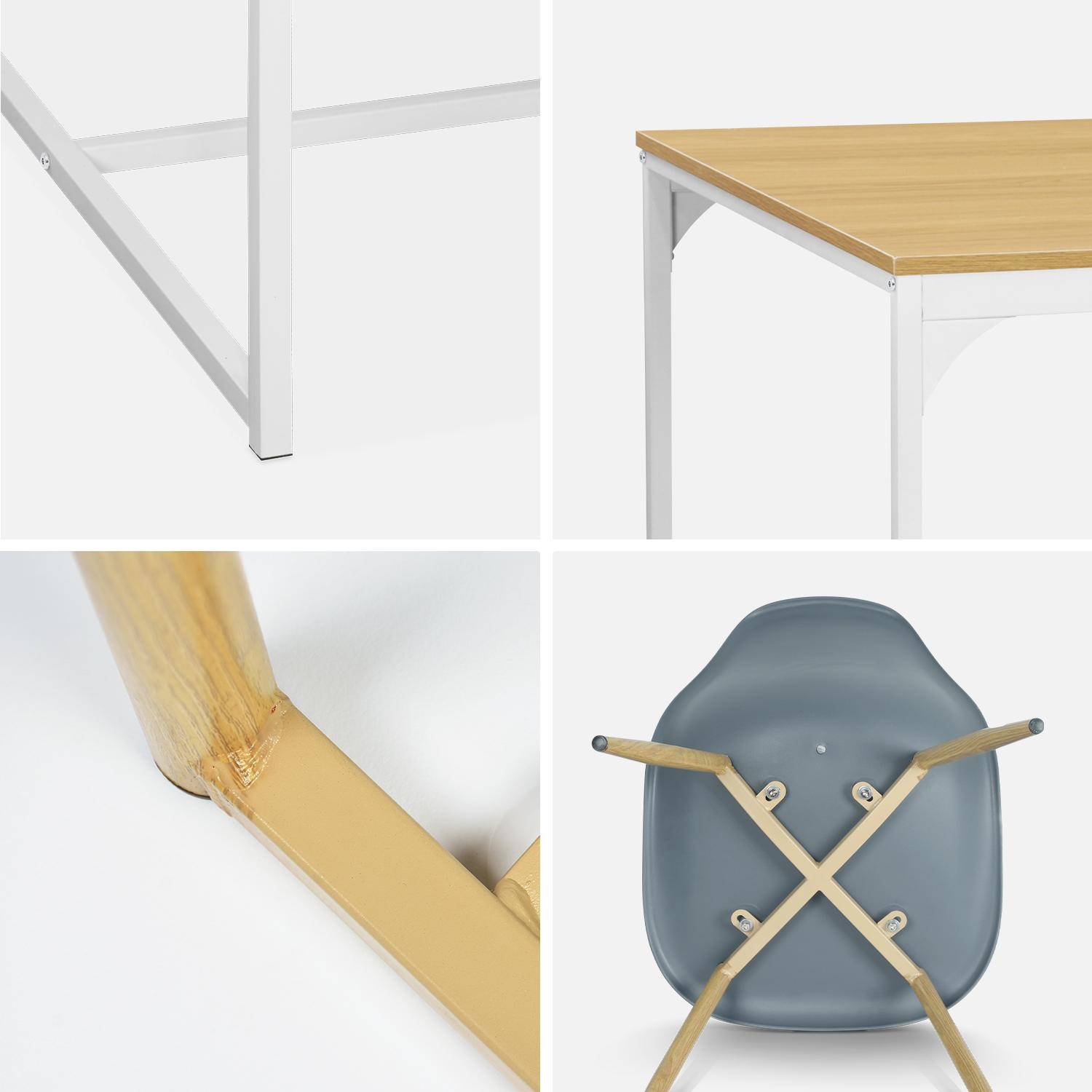 Rechthoekige eettafel van metaal en hout + 4 grijze Scandinavische stoelen Photo5