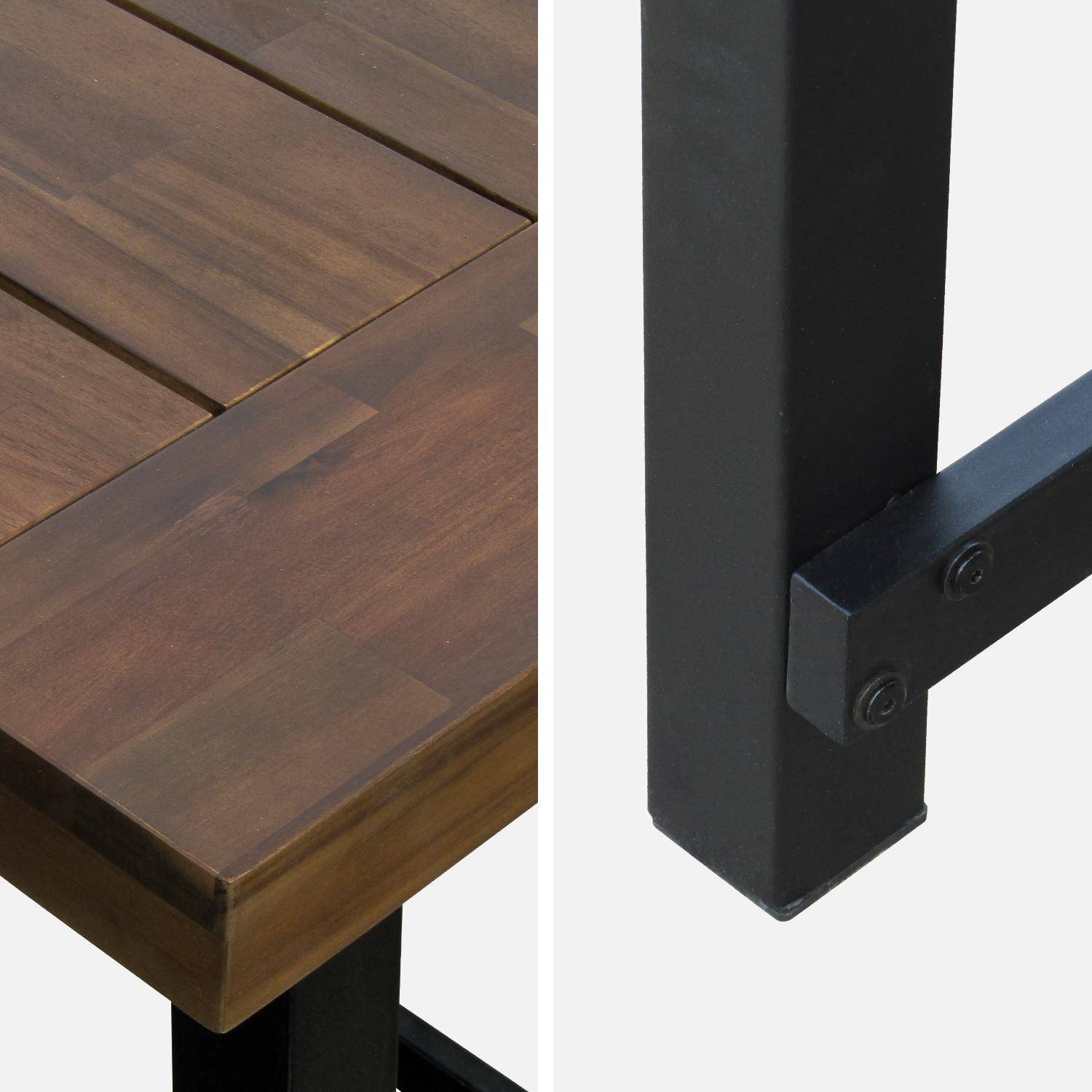 Tavolo da pranzo in legno e metallo, 190 cm + 2 poltrone e 4 sedie in rattan naturale, cuscini neri Photo5