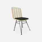 Table à manger bois et métal, 190cm + 2 fauteuils et 4 chaises en rotin naturel, coussins noirs  Photo4