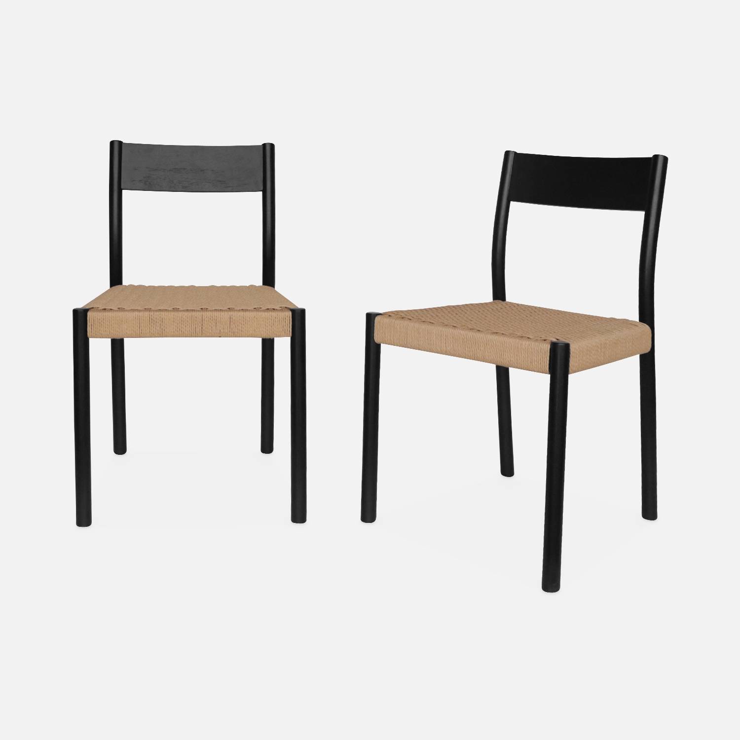 Set von 2 schwarzen Stühlen aus Holz und Seilgeflecht | sweeek