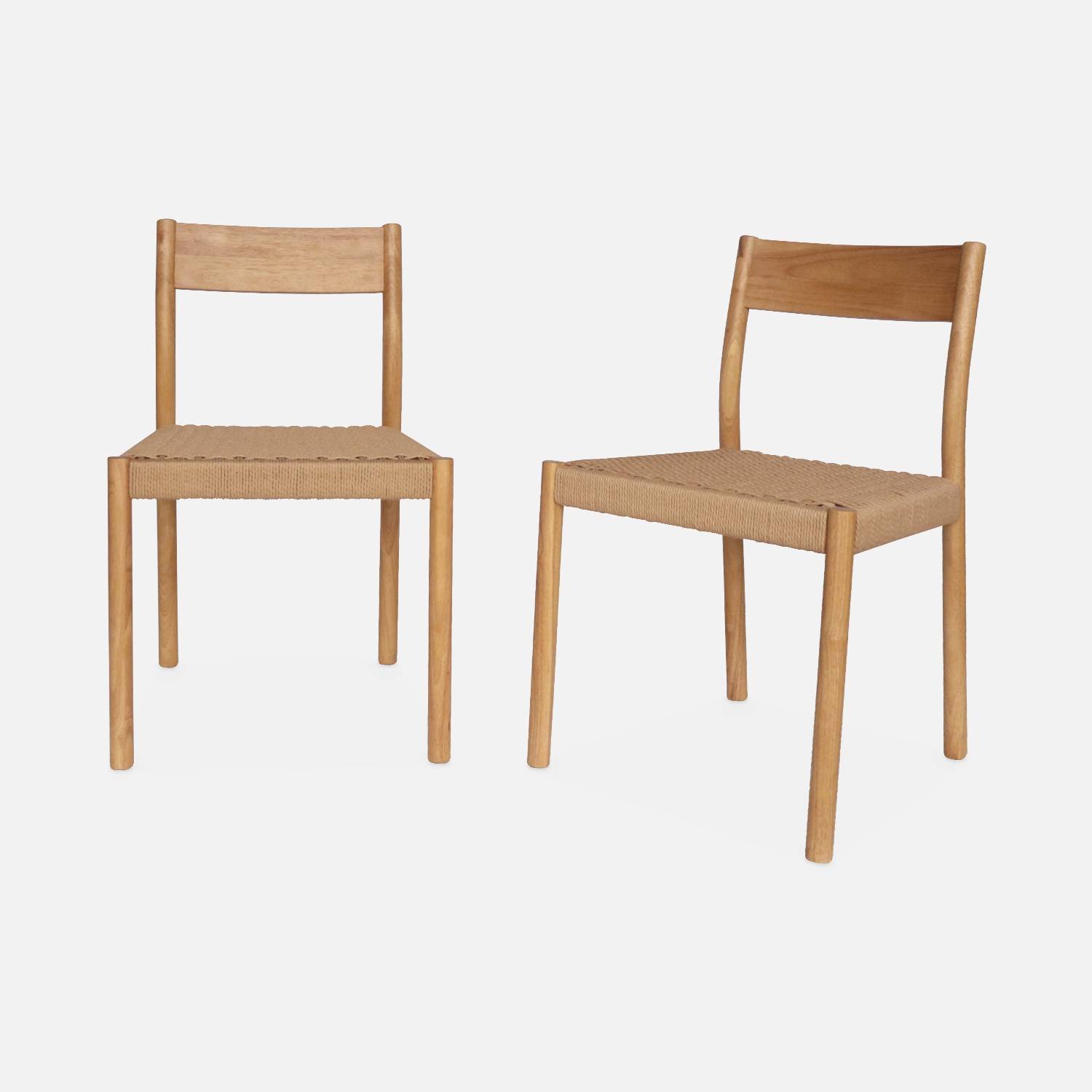 Set von 2 naturfarbenen Stühlen aus Holz und Seilgeflecht