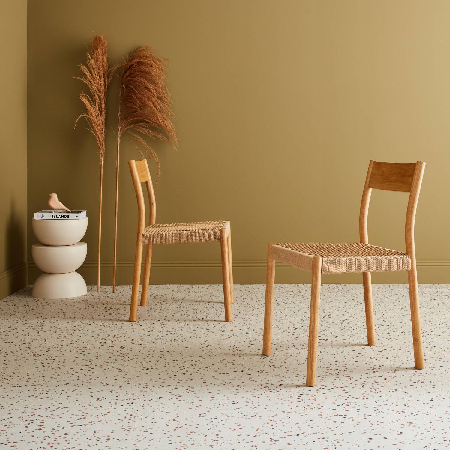 Set von 2 naturfarbenen Stühlen aus Holz und Seilgeflecht, Ella, B 49,5 x T 53 x H 82cm Photo1