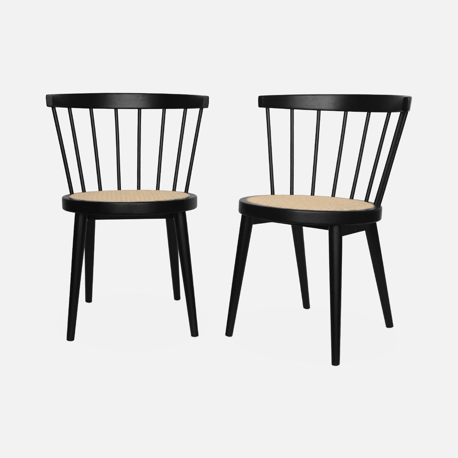 Pair of wood and cane dining chairs, black | sweeek