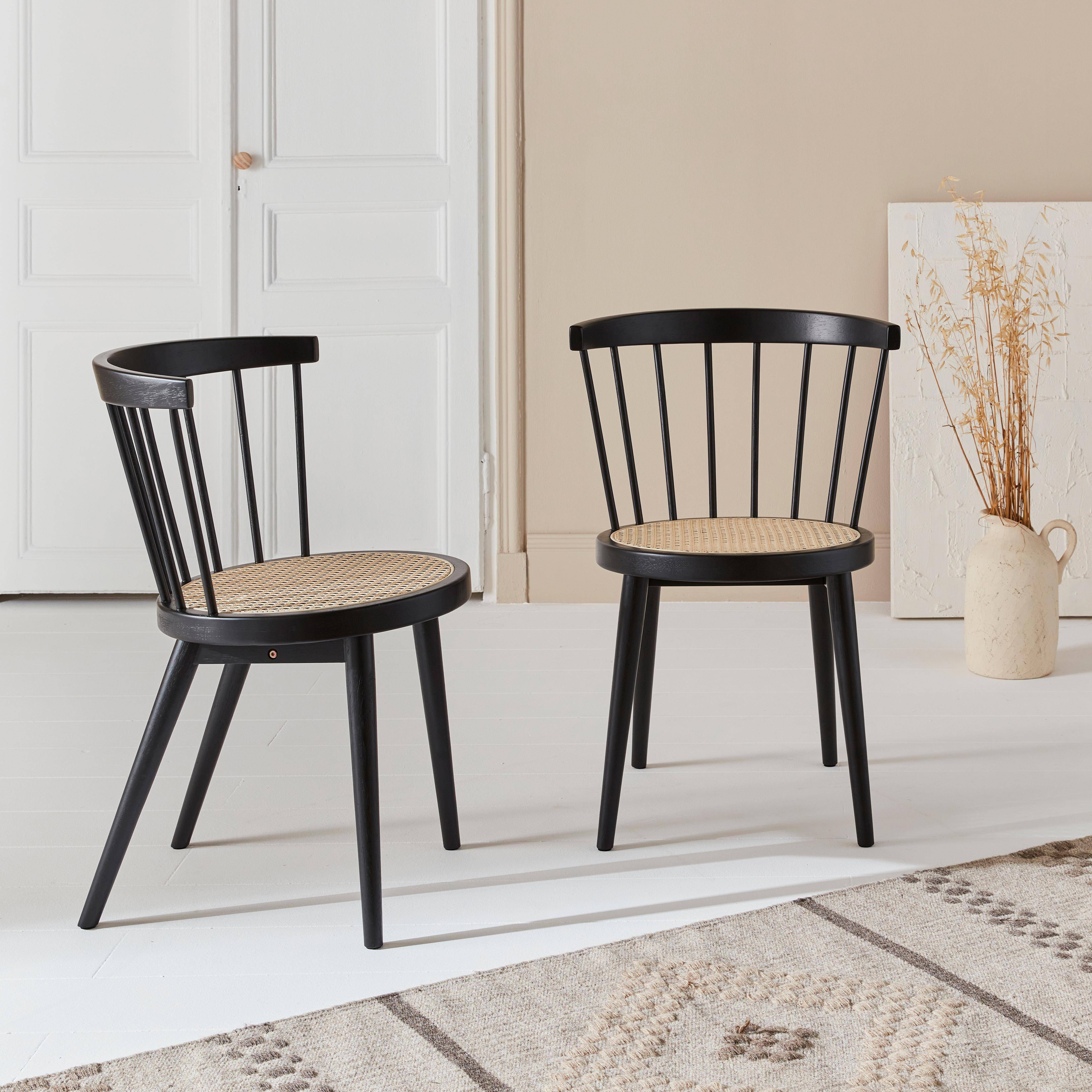 Pair of wood and cane dining chairs, W53 x D53.5 x H76cm, black Photo2