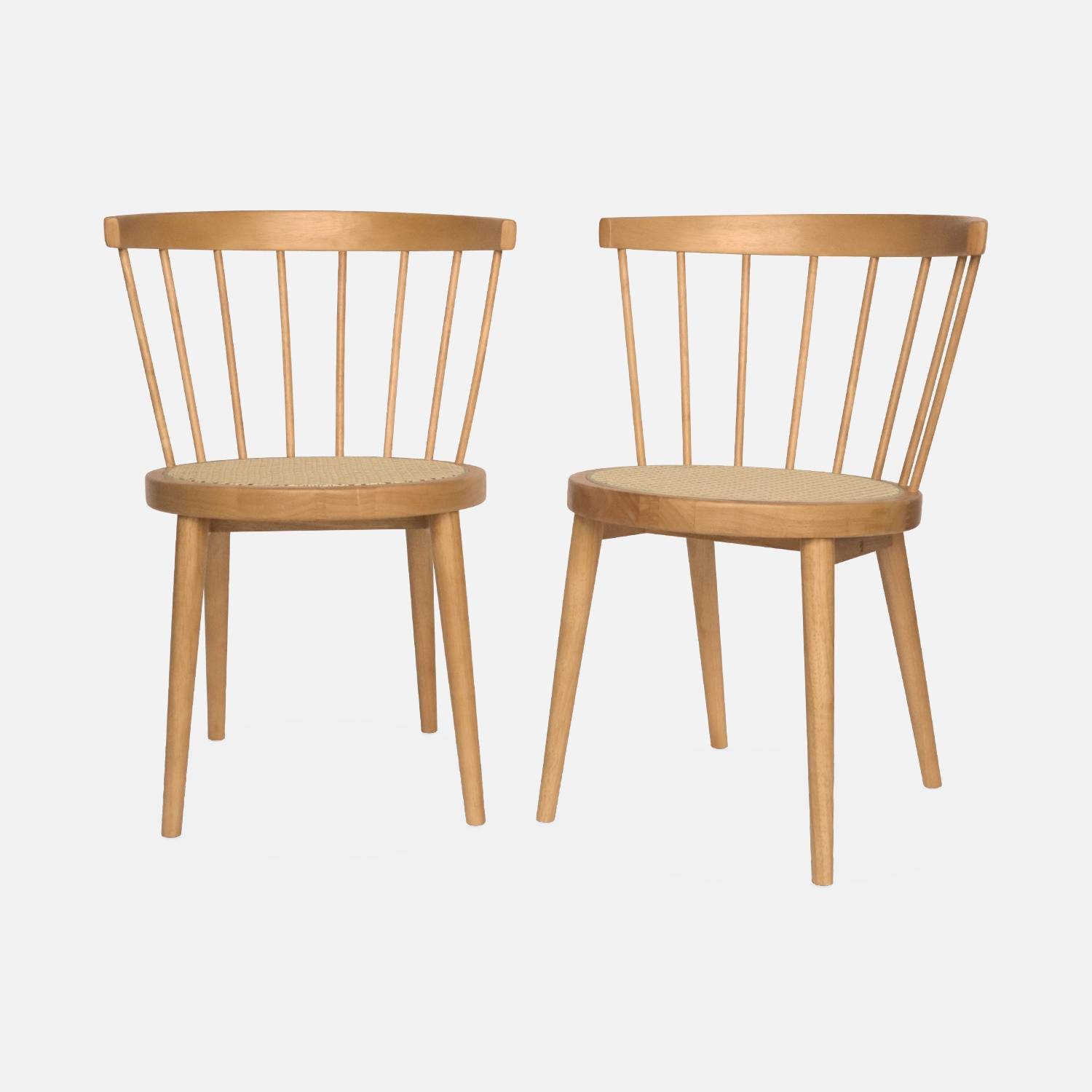 Set von 2 naturfarbenen Stühlen aus Holz und Rohrgeflecht