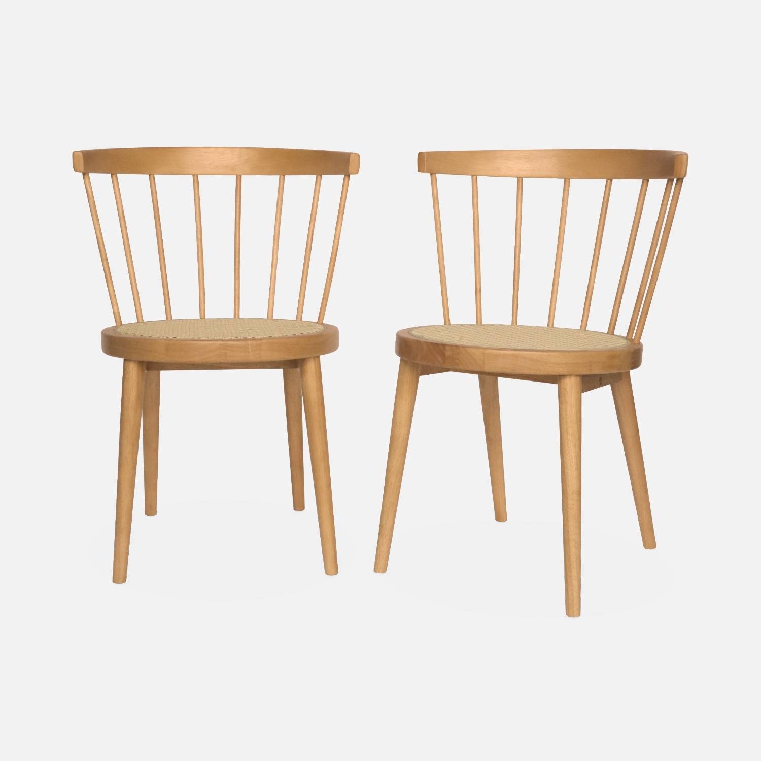 Set von 2 naturfarbenen Stühlen aus Holz und Rohrgeflecht