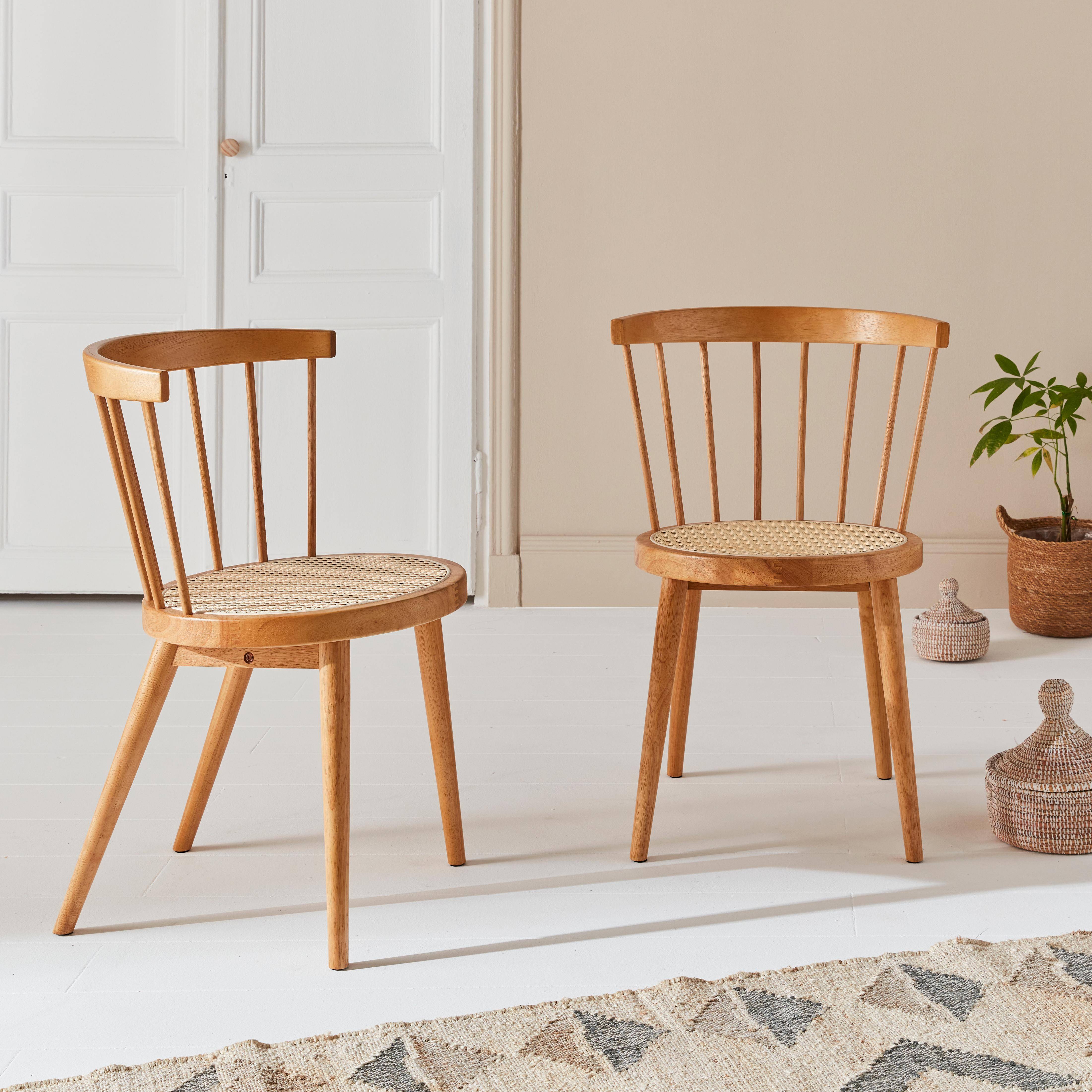 Set von 2 naturfarbenen Stühlen aus Holz und Rohrgeflecht, Nora, B 54 x T 54 x H 76,5cm,sweeek,Photo2