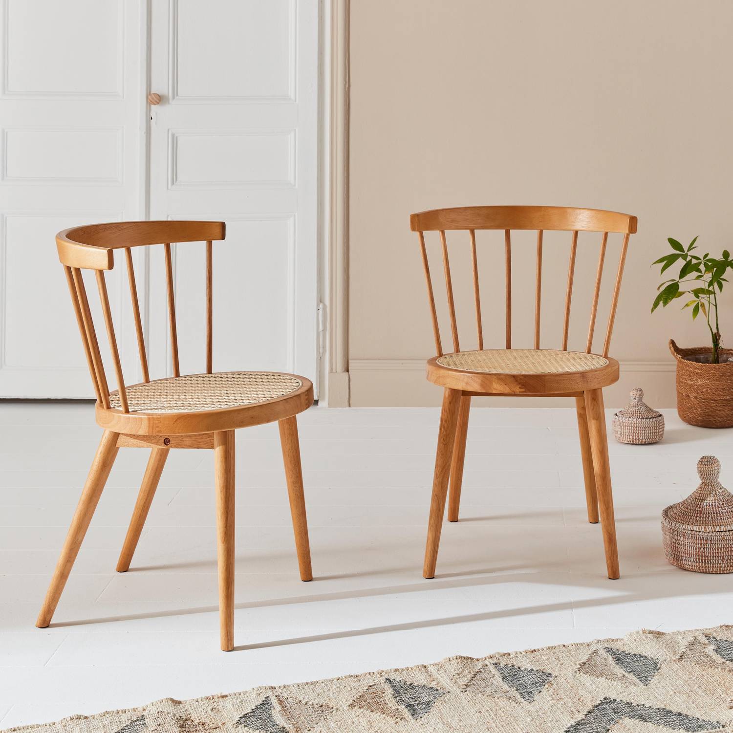Set von 2 naturfarbenen Stühlen aus Holz und Rohrgeflecht, Nora, B 54 x T 54 x H 76,5cm Photo2