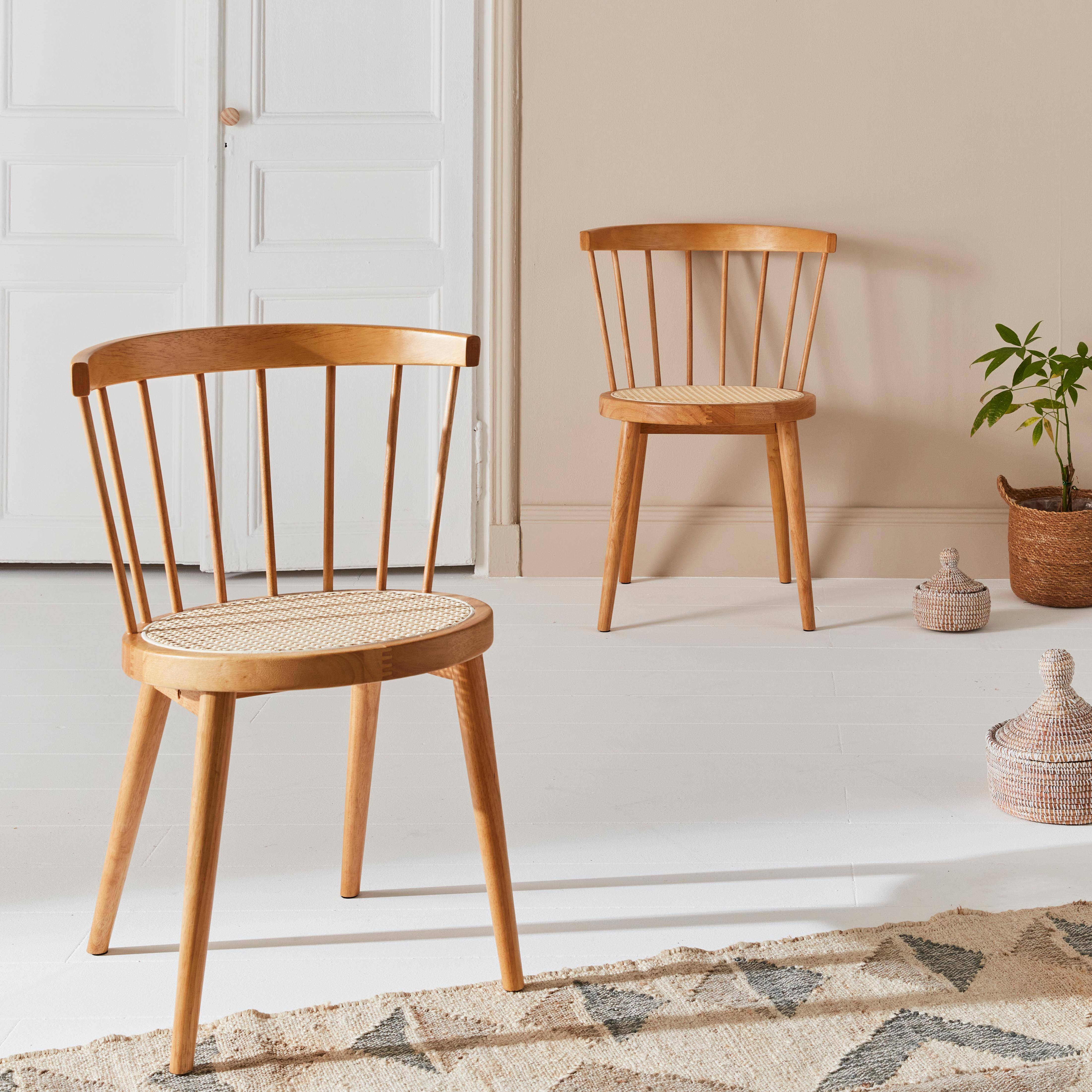 Set di 2 sedie in legno naturale e canna, Nora, L 54 x P 54 x H 76,5 cm. Photo1